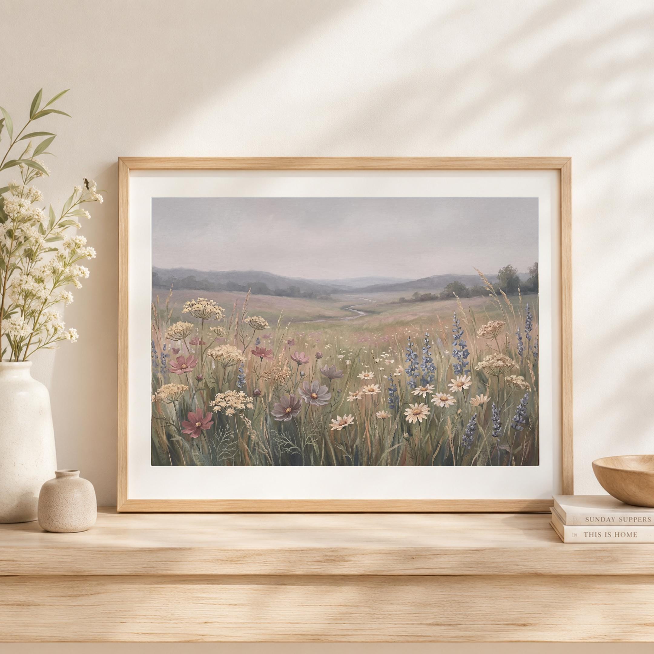 Neutral Floral Landscape Print, Vintage Wildflower Meadow Wall Art, Cottage Nature Decor (Digital Download) — image 9