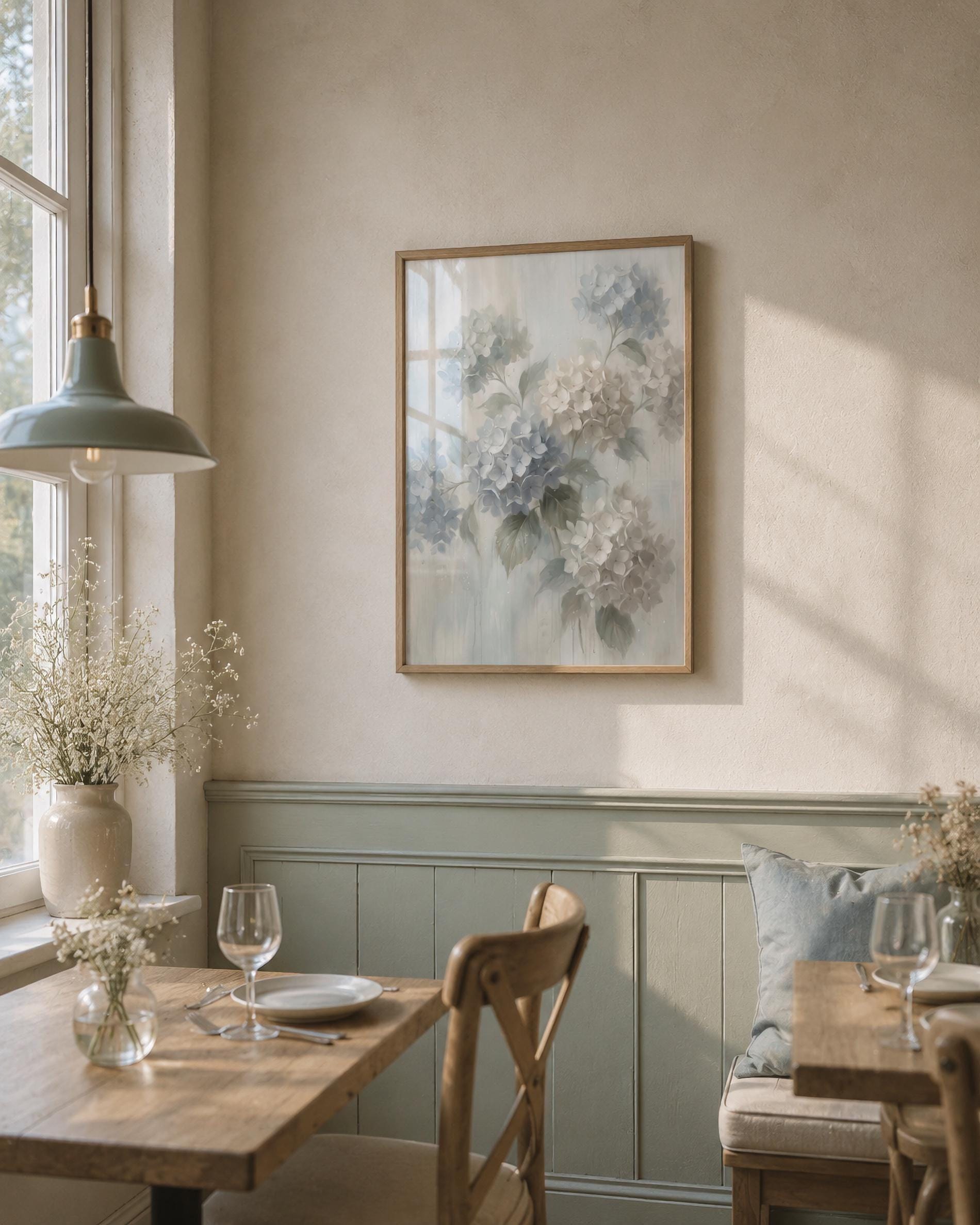 Blue Hydrangea Wall Art Printable | Neutral Floral Soft Botanical Decor (Digital Download) — image 2