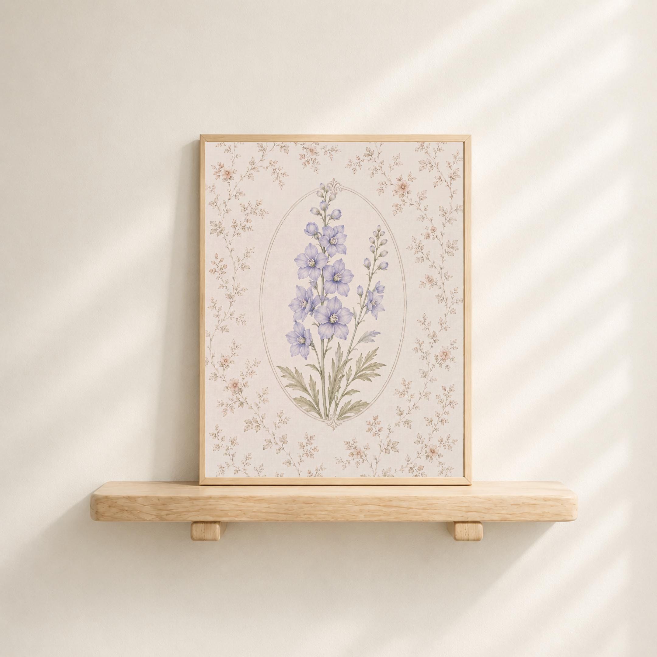July Birth Month Flower Print | Larkspur Printable Wall Art | Vintage Botanical Gift Digital Download — image 2