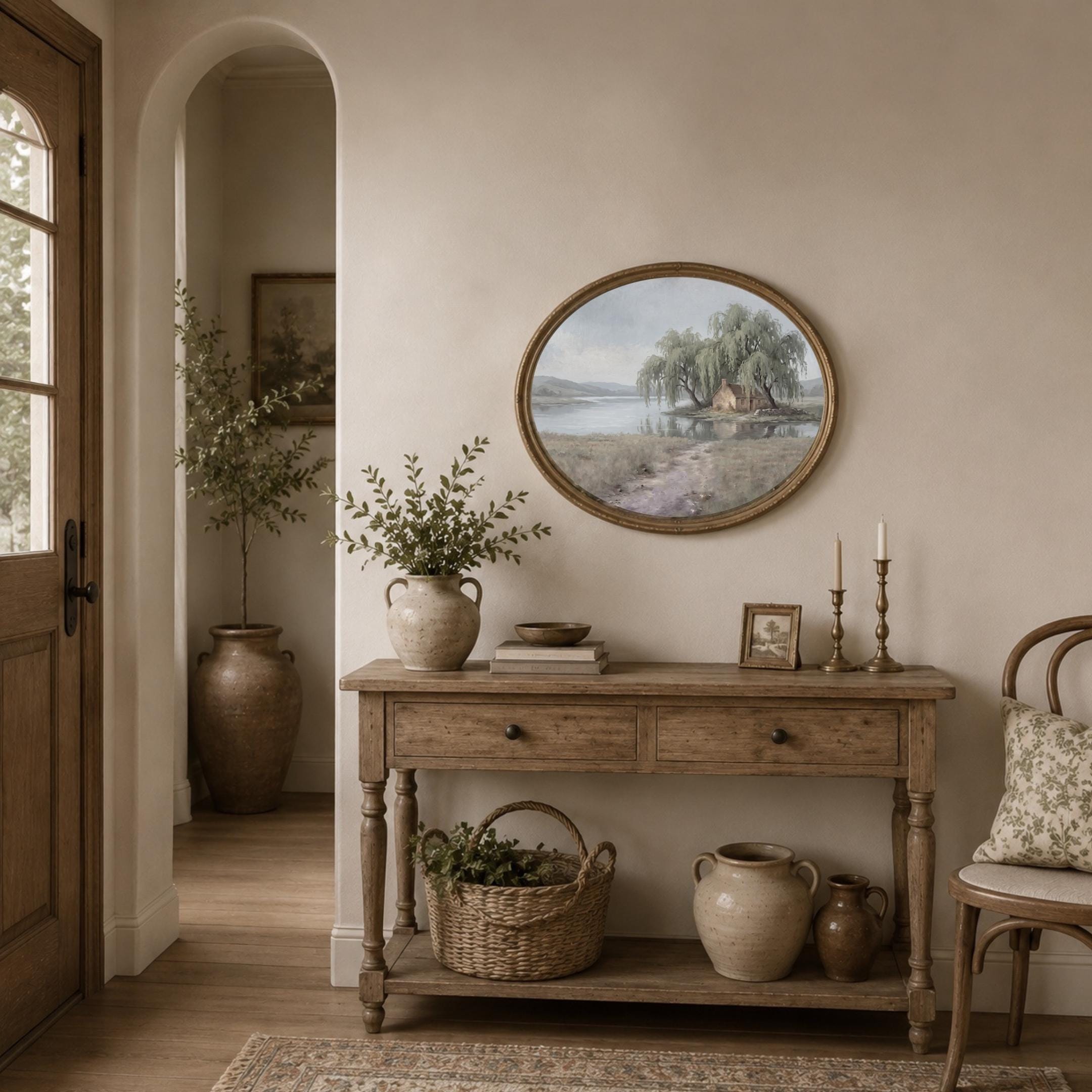 Cottage Lake Landscape Wall Art, Rustic Willow Tree Farmhouse Print (Digital Download) — image 5