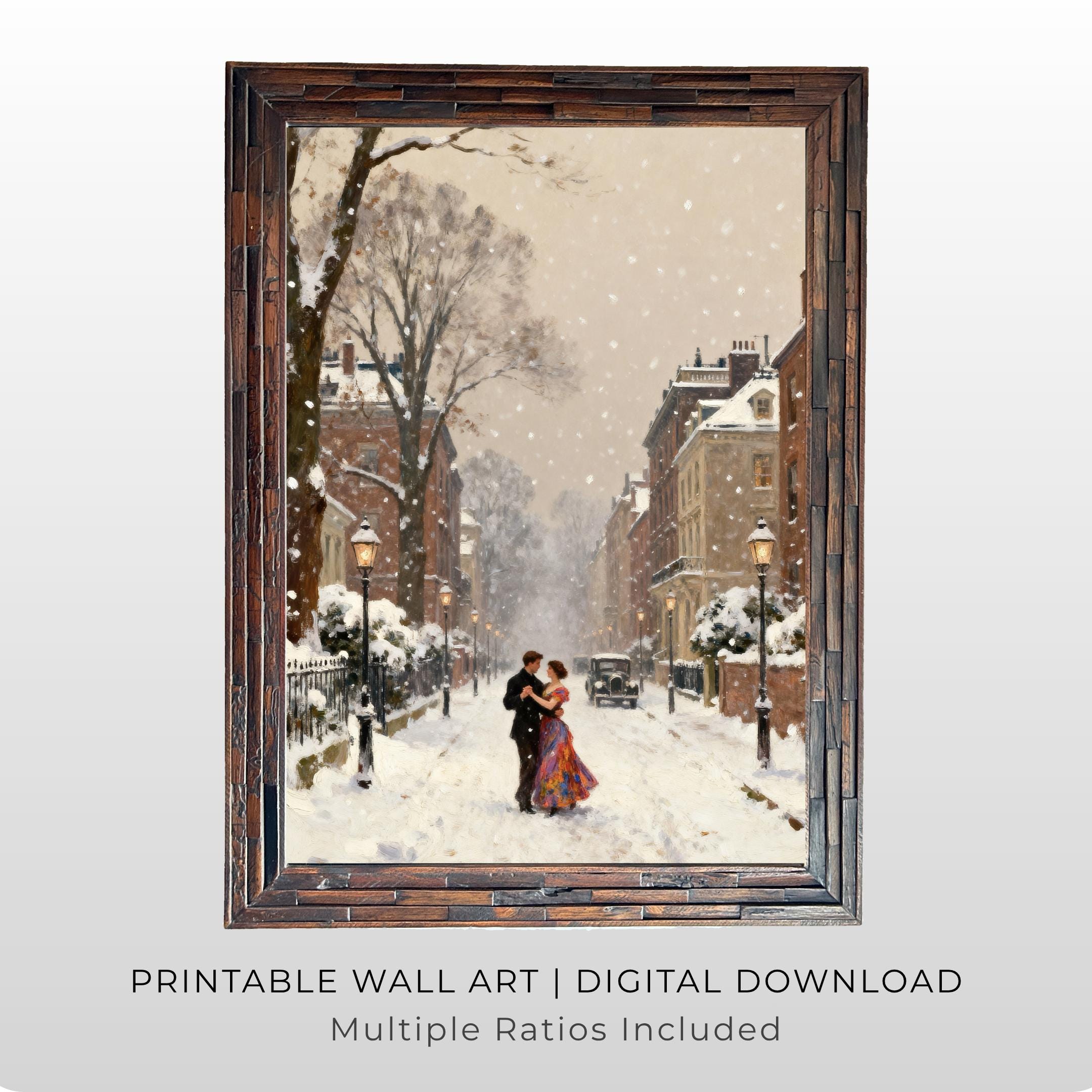 Romantic Couple Wall Art Printable | Vintage Couple Winter Decor (Digital Download) — image 7