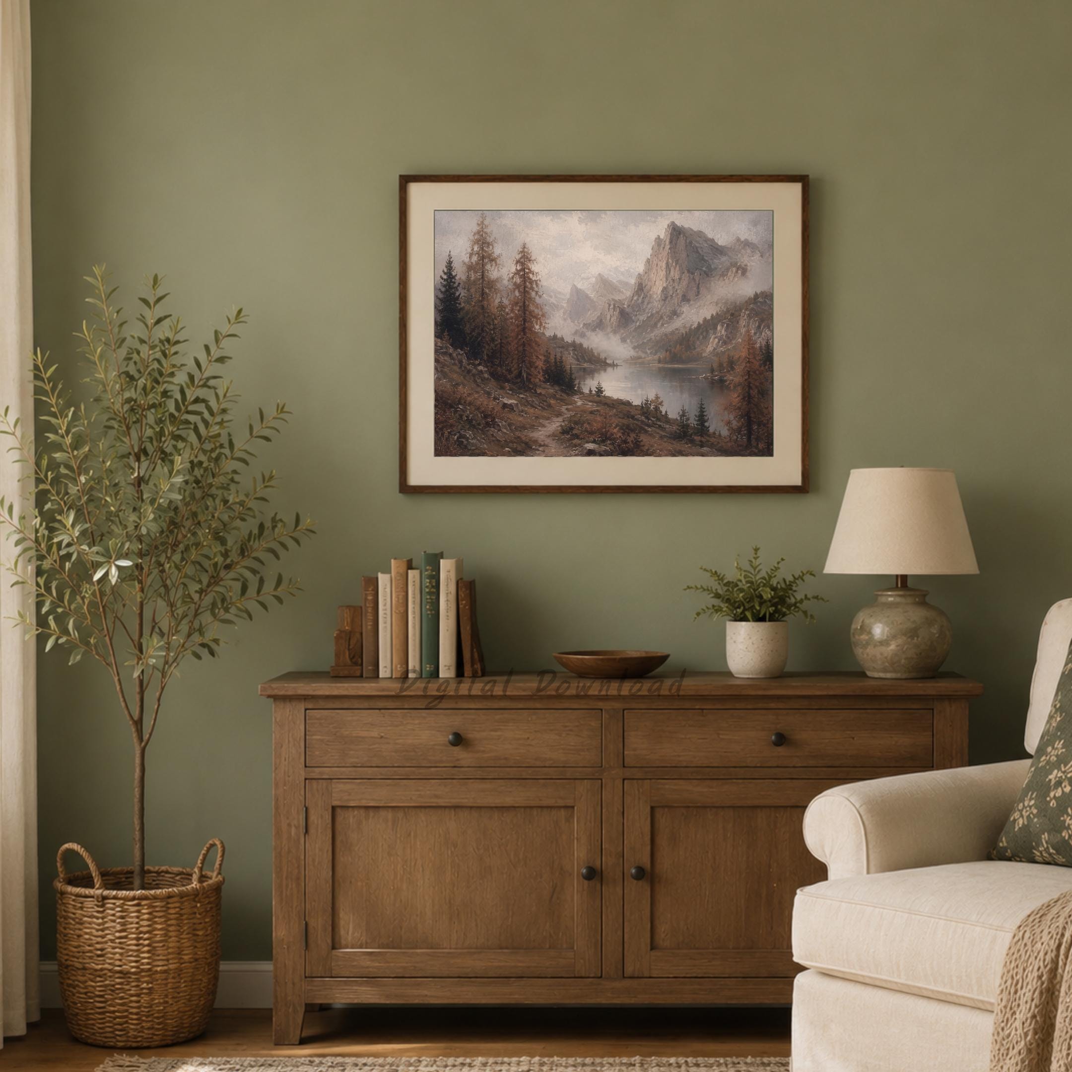 Mountain Lake Wall Art | Moody Alpine Landscape Print | Vintage Fall Nature Printable Digital Download — image 8