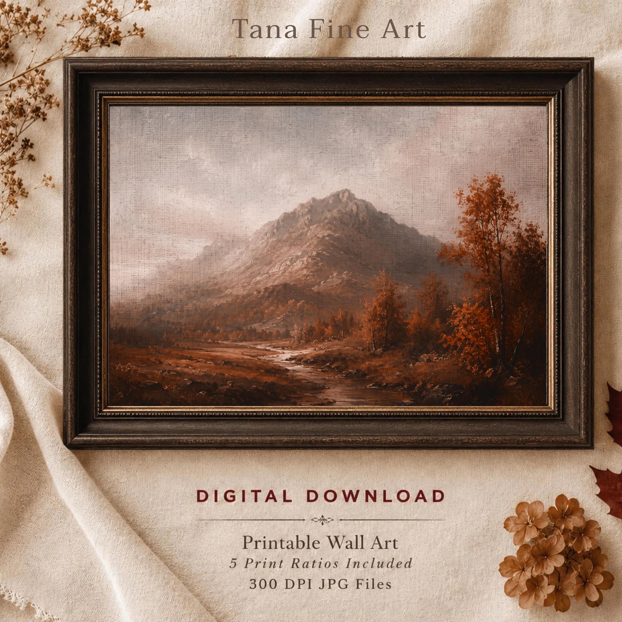 Moody Fall Mountain Wall Art | Autumn Landscape Print | Vintage Landscape Digital Download