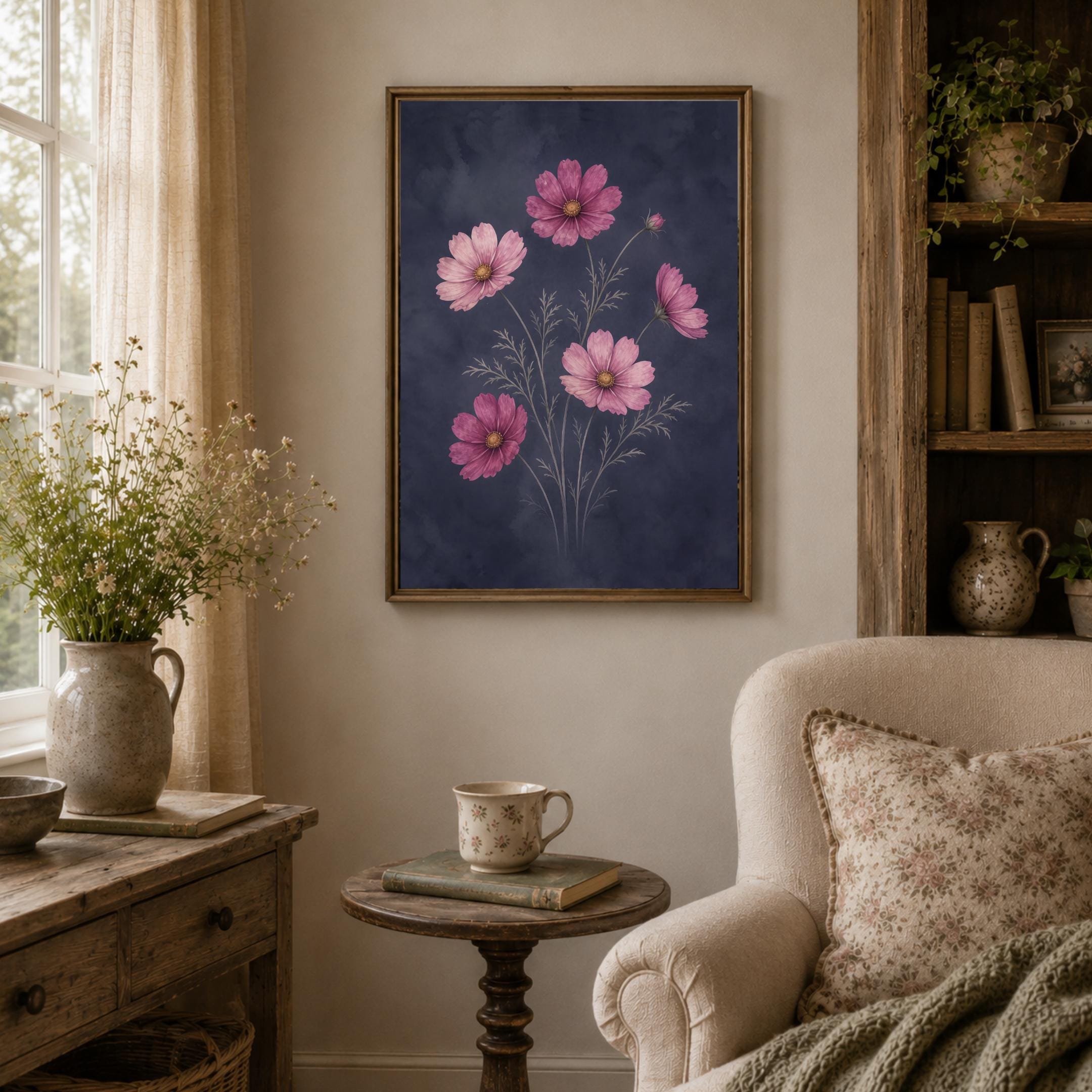 Moody October Birth Flower Print | Cosmos Flower Wall Art | Botanical Digital Download — image 5