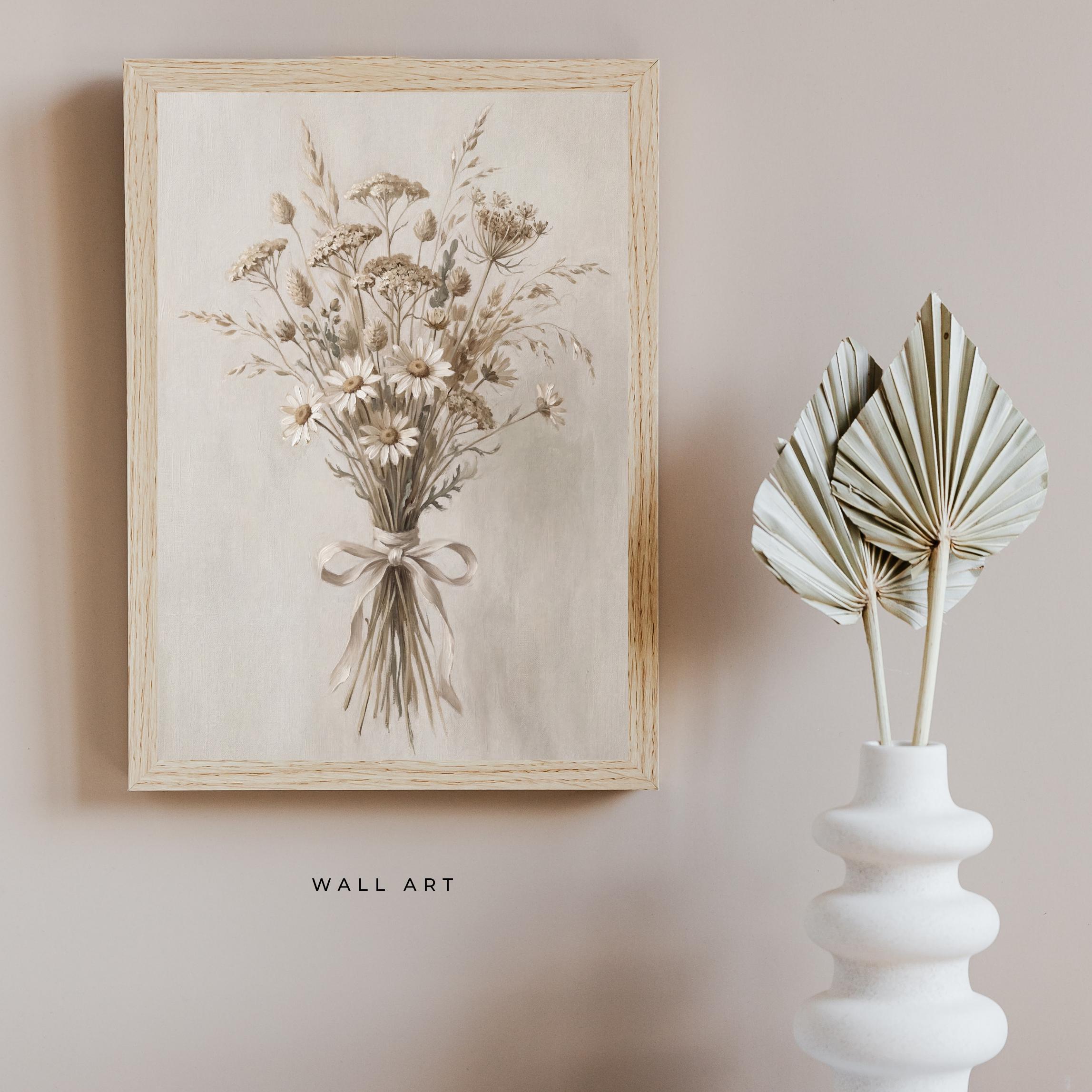 April Birth Flower Bouquet Art, Neutral Daisy Floral Print, Vintage Farmhouse Cottage (Digital Download) — image 6
