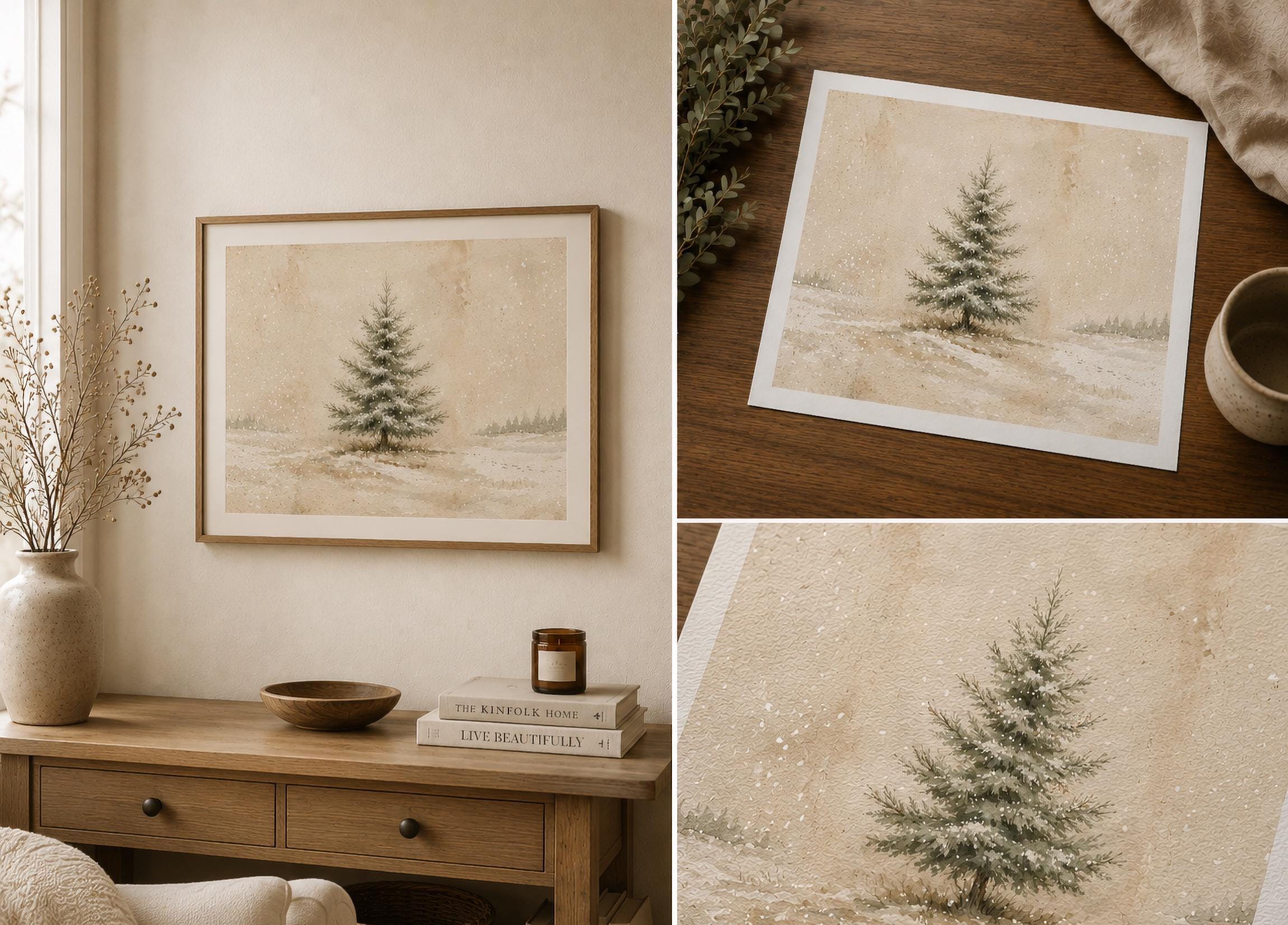 Winter Tree Wall Art Printable | Neutral Snowy Pine Print | Minimal Rustic Decor (Digital Download) — image 3