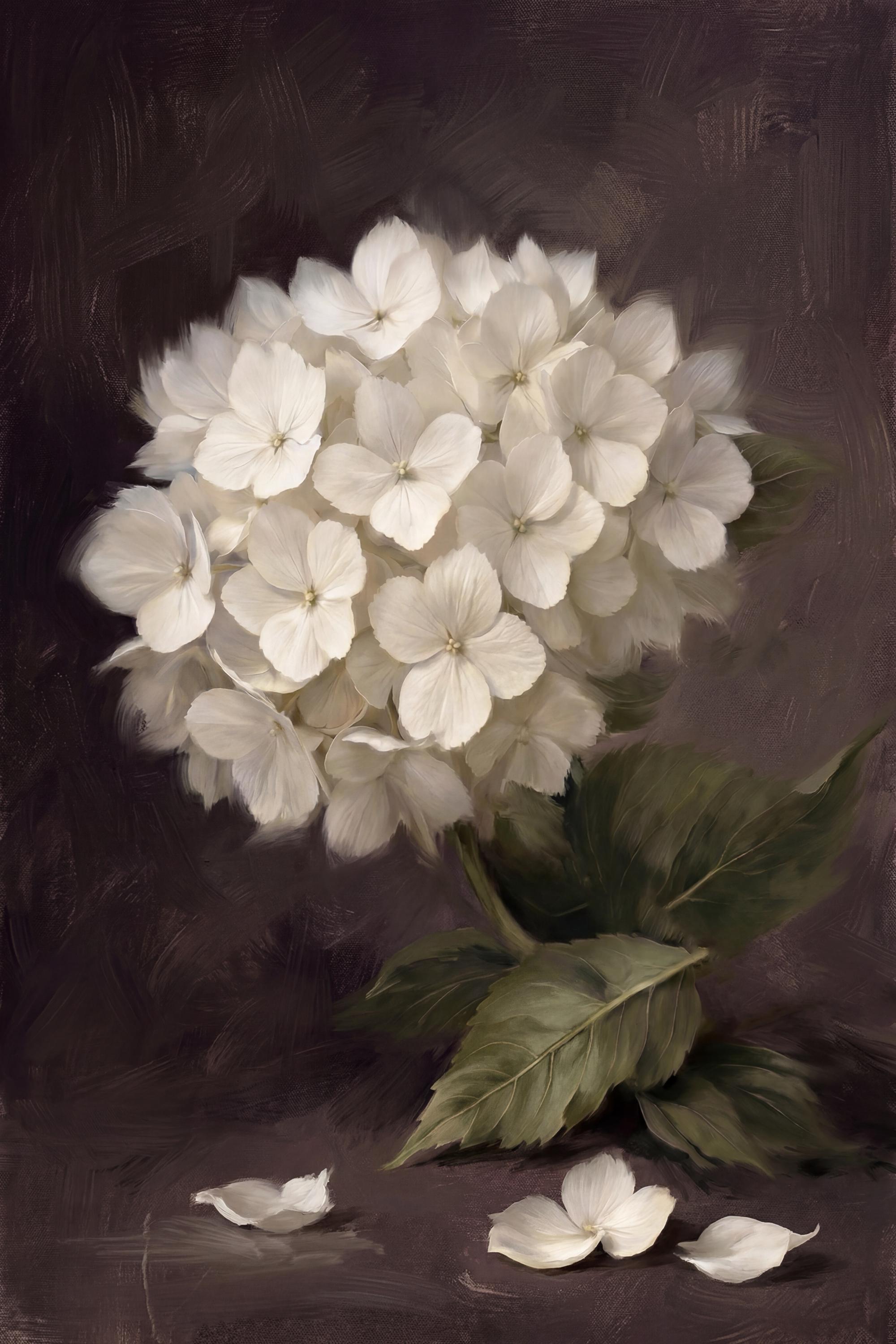 Moody Hydrangea Wall Art, White Floral Botanical Print, Dark Vintage Flower Decor (Digital Download) — image 2