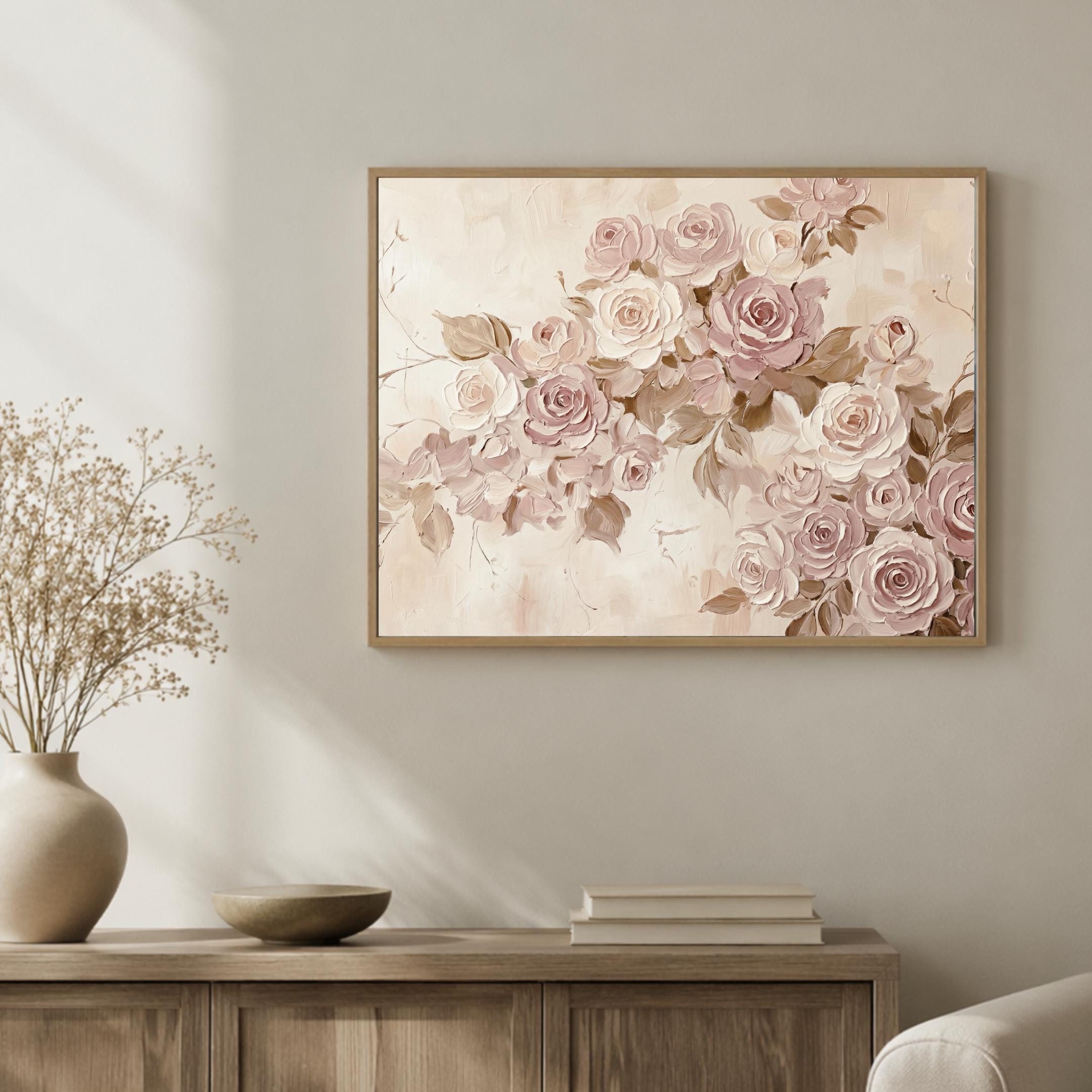 Spring Rose Wall Art Printable For Living Room , Romantic Neutral Floral (Digital Download) — image 5