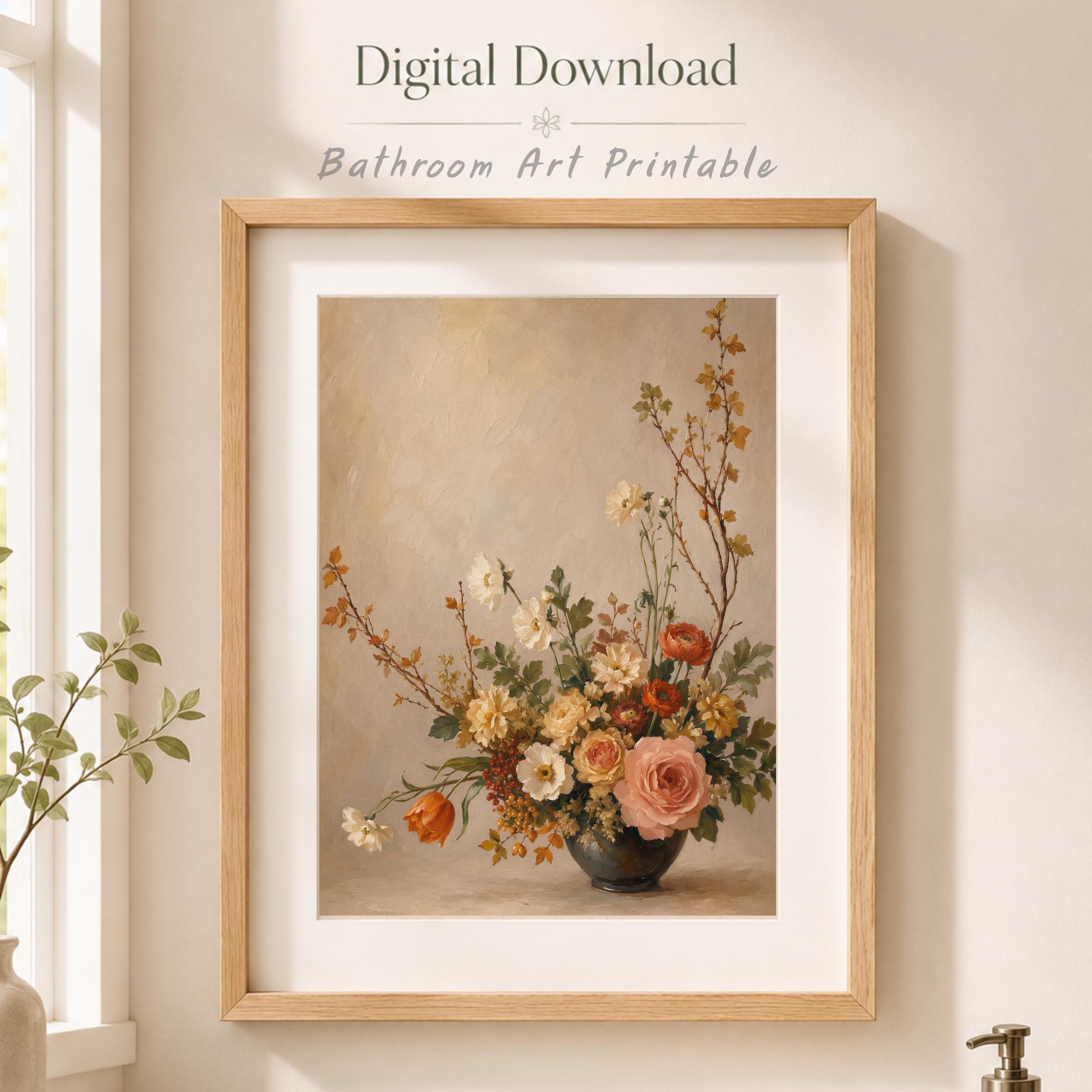Fall Floral Bouquet Art, Blush Rose Ranunculus Still Life, Autumn Flower Decor (Digital Download) — image 7