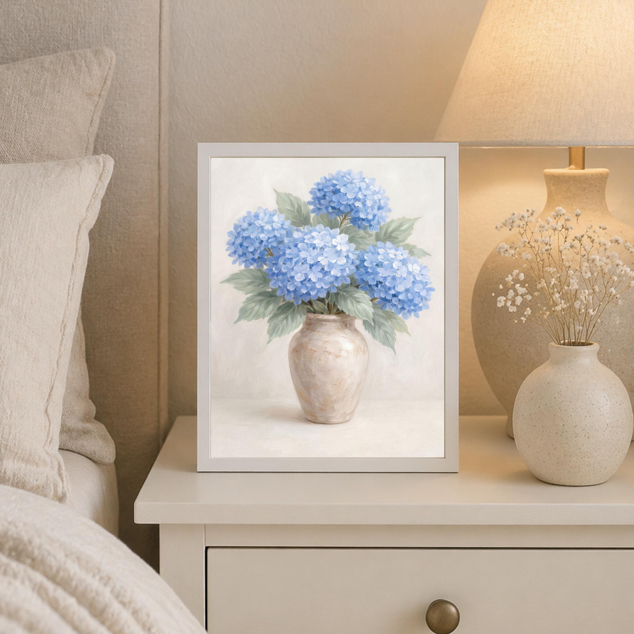 Neutral Blue Hydrangea BathRoom Wall Art | Floral Vase Art Printable (Digital Download) — image 4
