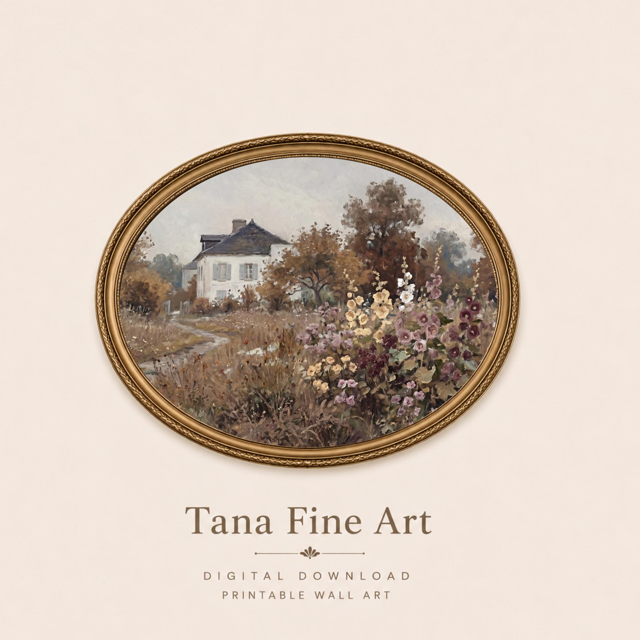 Vintage Fall Cottage Garden Wall Art, Moody Autumn, Garden path Painting (Digital Download) — image 4