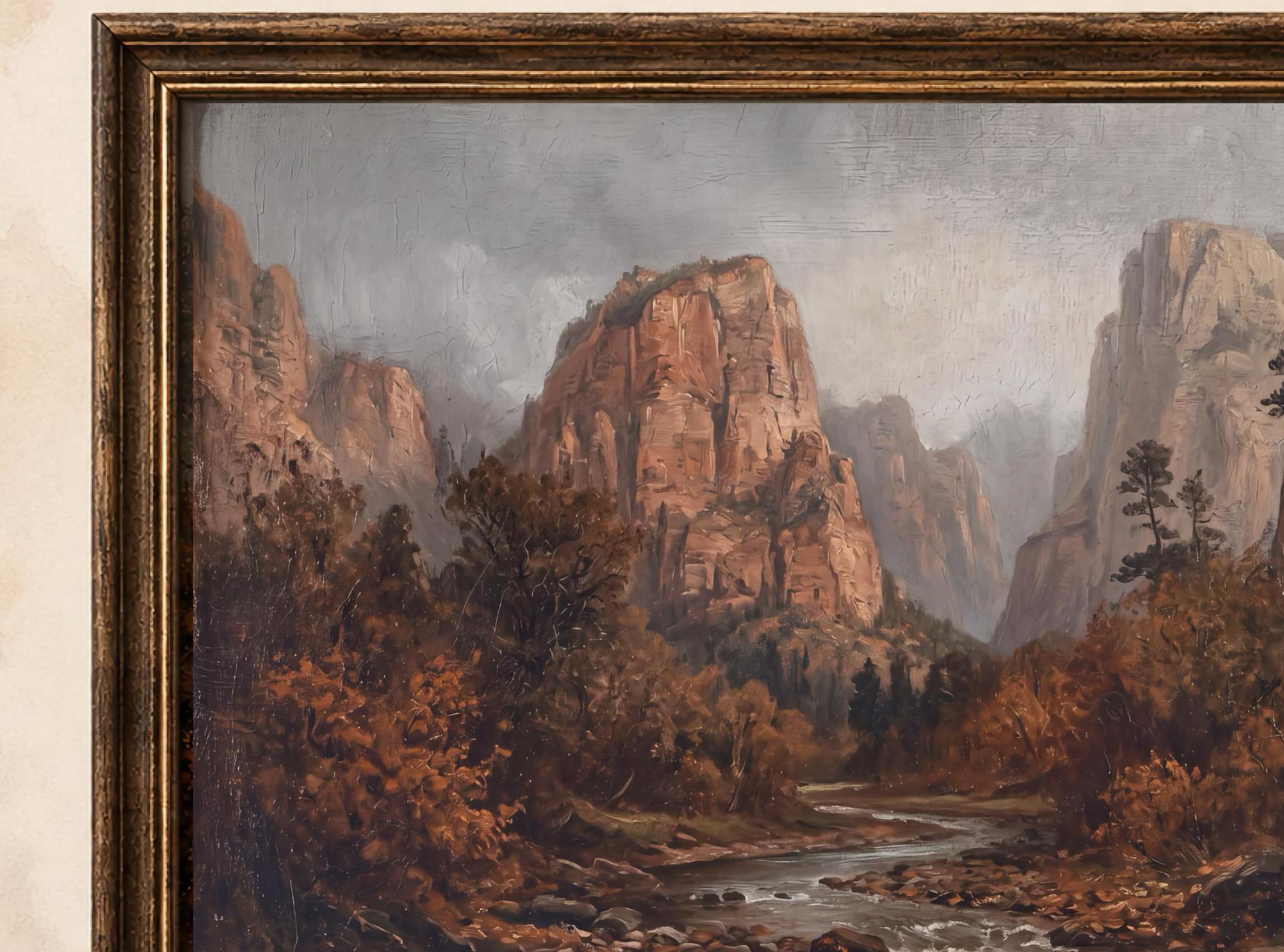 Fall Canyon Wall Art | Moody River Landscape Print | Vintage Nature Printable Digital Download — image 2