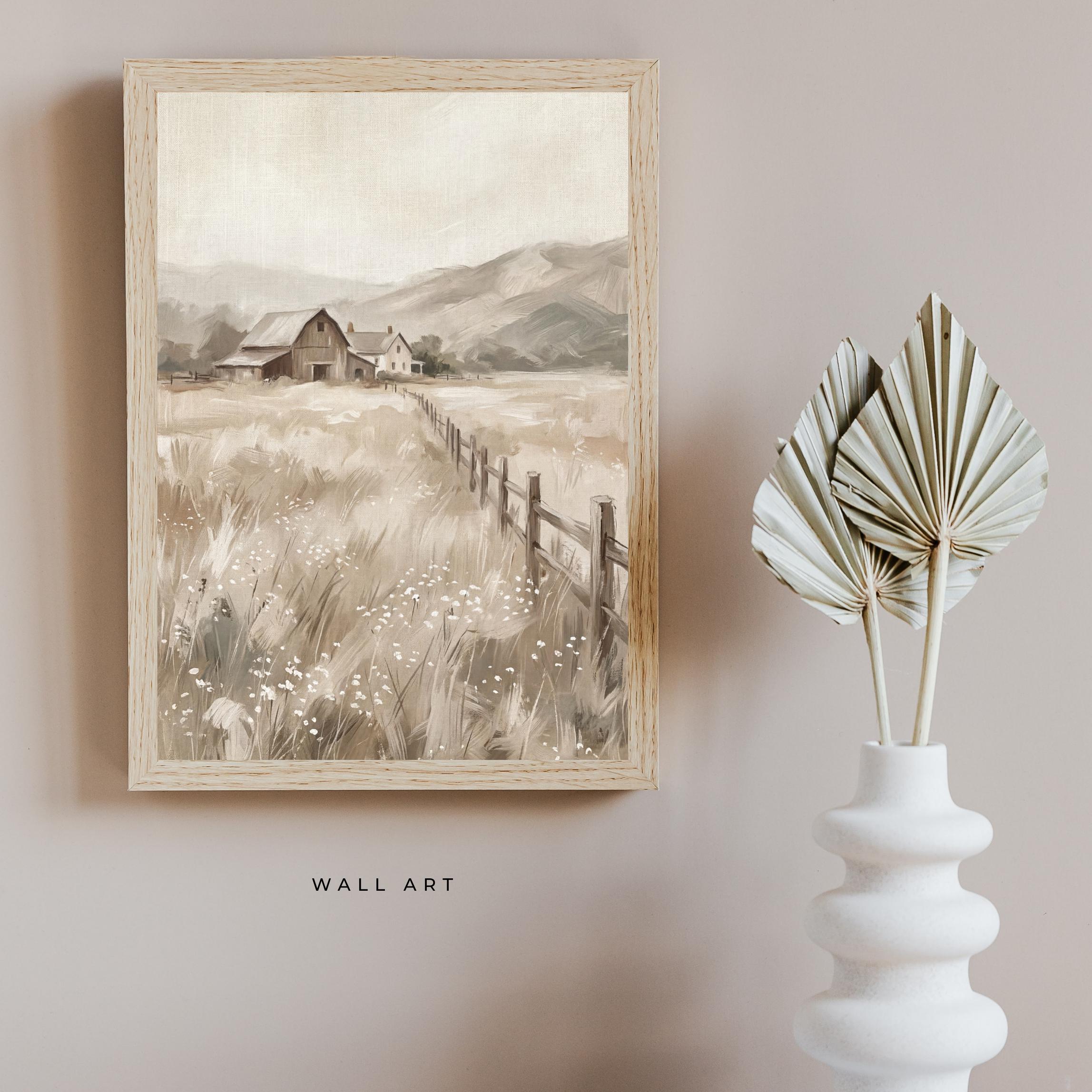 Barn Farmhouse Wall Art Prints | Neutral Landscape Print, Rustic Country Meadow Decor (Digital Download) — image 8