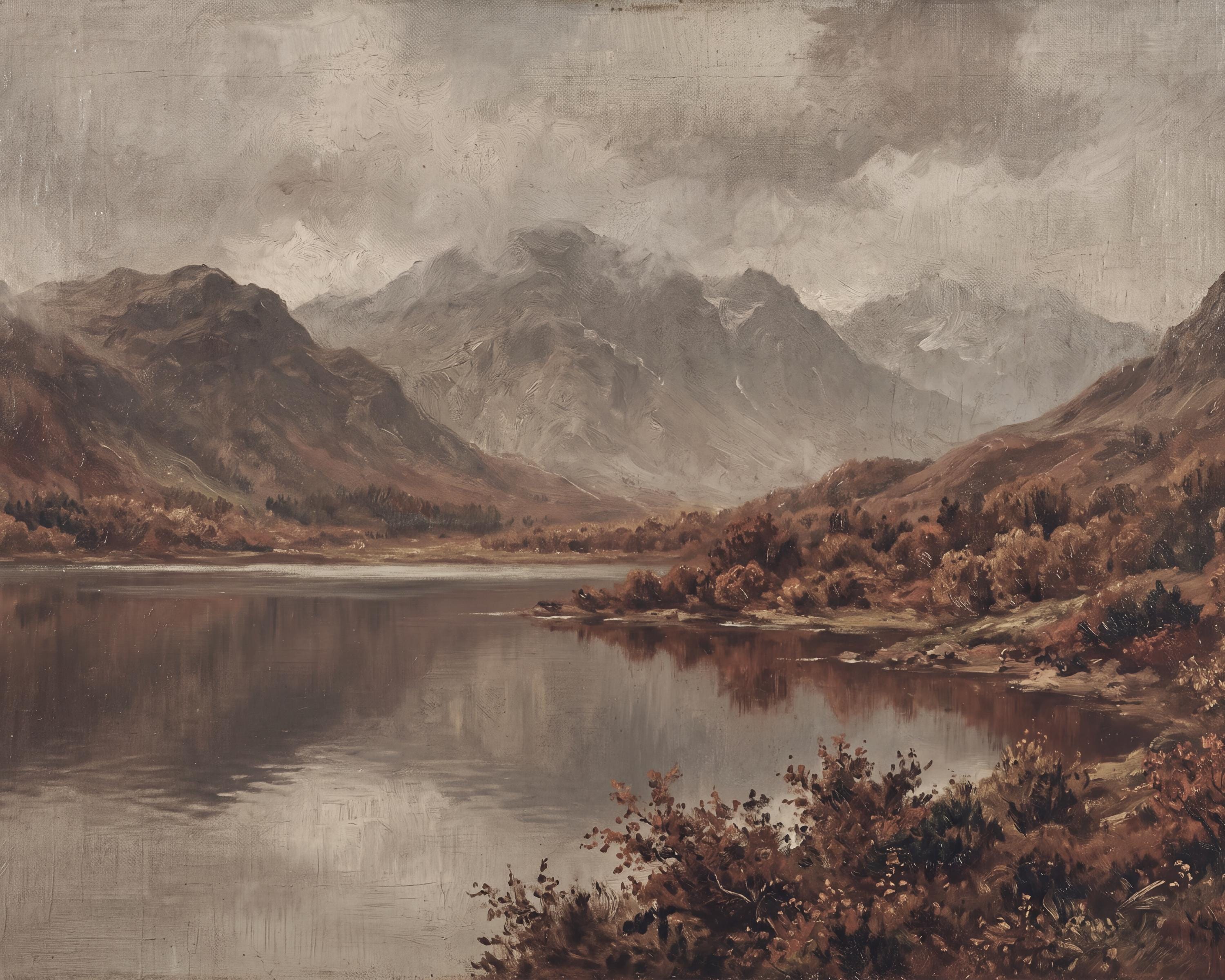 Vintage Autumn Lake Printable Wall Art, Misty Mountain Landscape, Earthy Rustic Cabin Digital Download — image 9