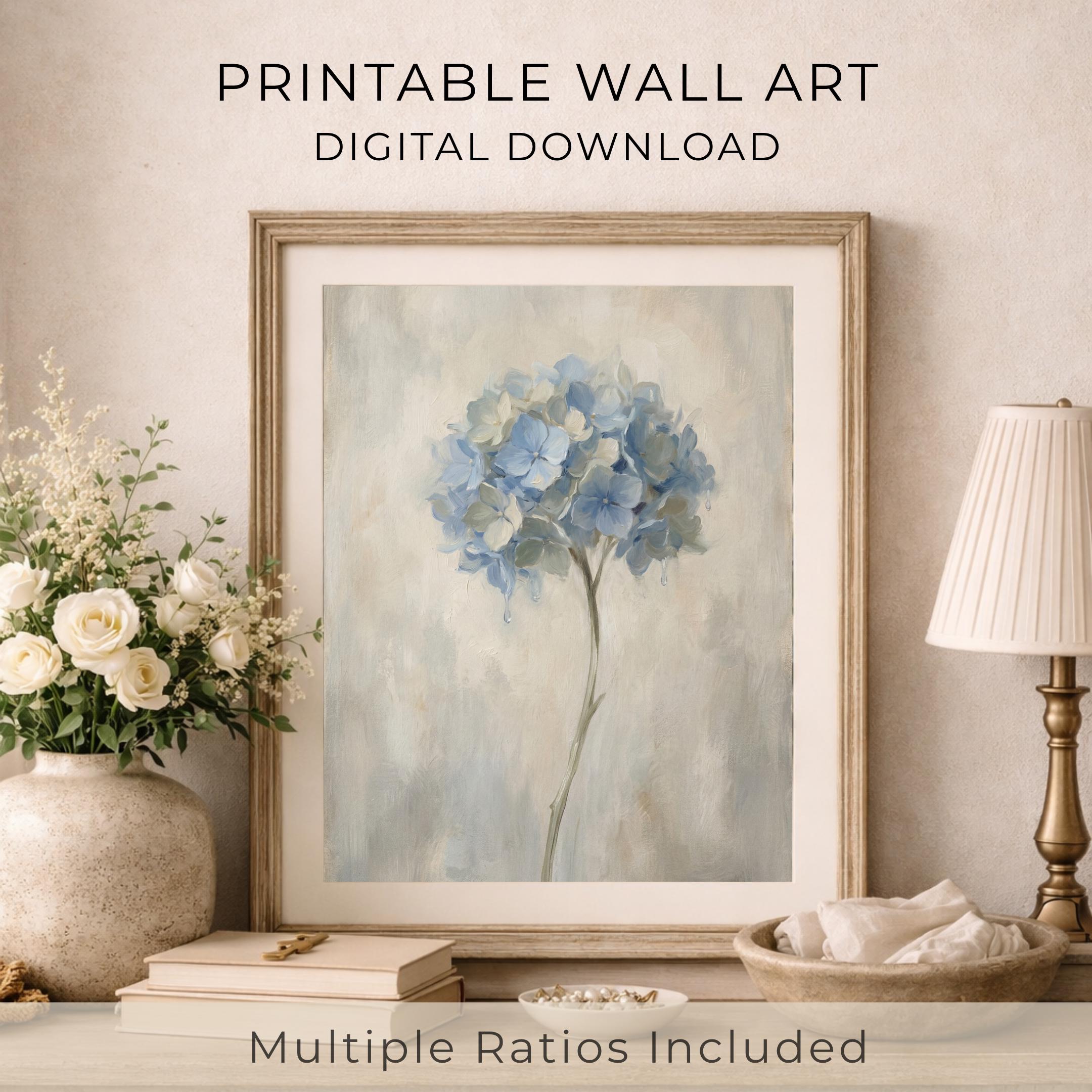 Soft Painting Blue Hydrangea Wall Art | Neutral Floral Print  (Digital Download) — image 4