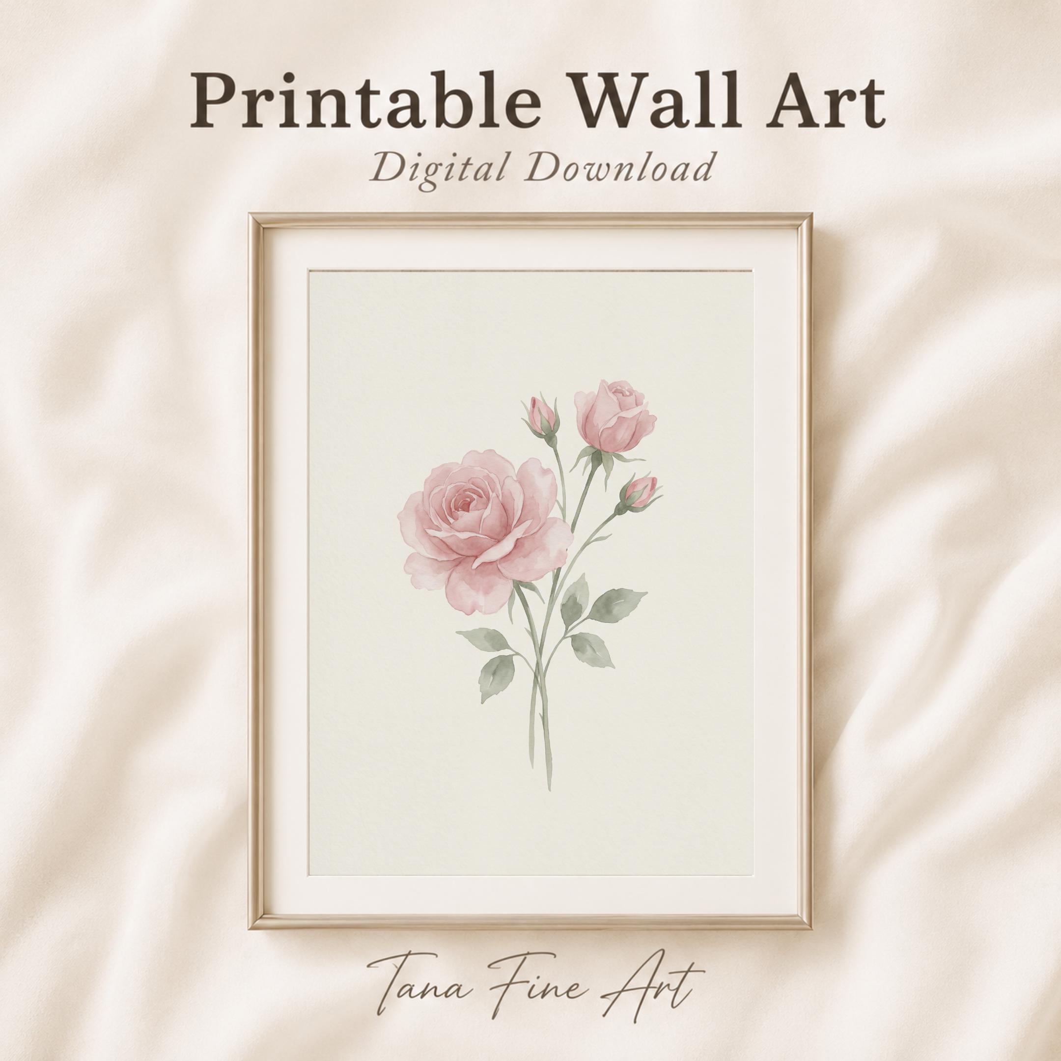 June Birth Flower Print, Pink Rose Botanical Watercolor Art (Digital Download) — image 5
