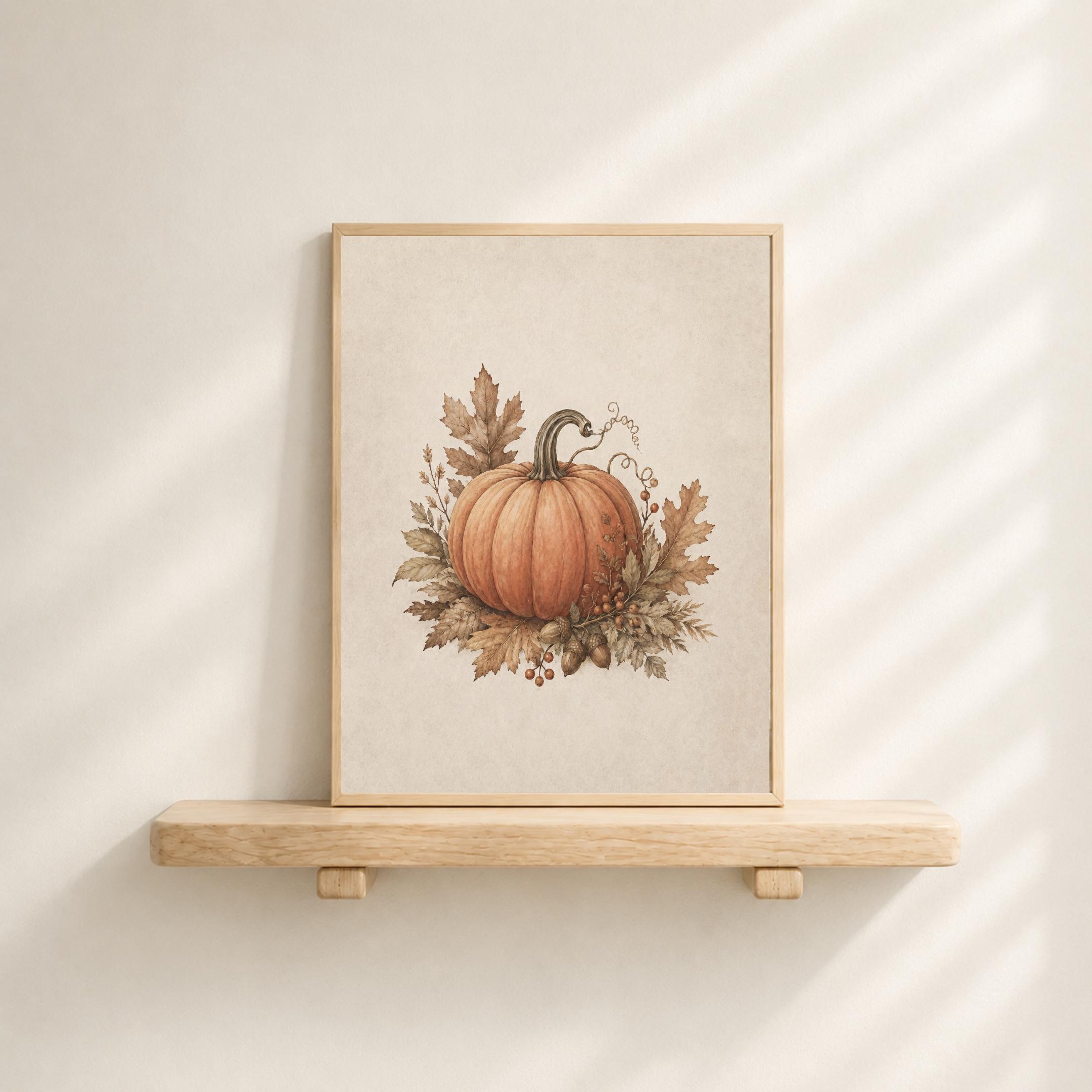 Vintage Pumpkin Wall Art, Fall Leaves Botanical, Rustic Farmhouse Autumn Decor, Printable Digital Download — image 6