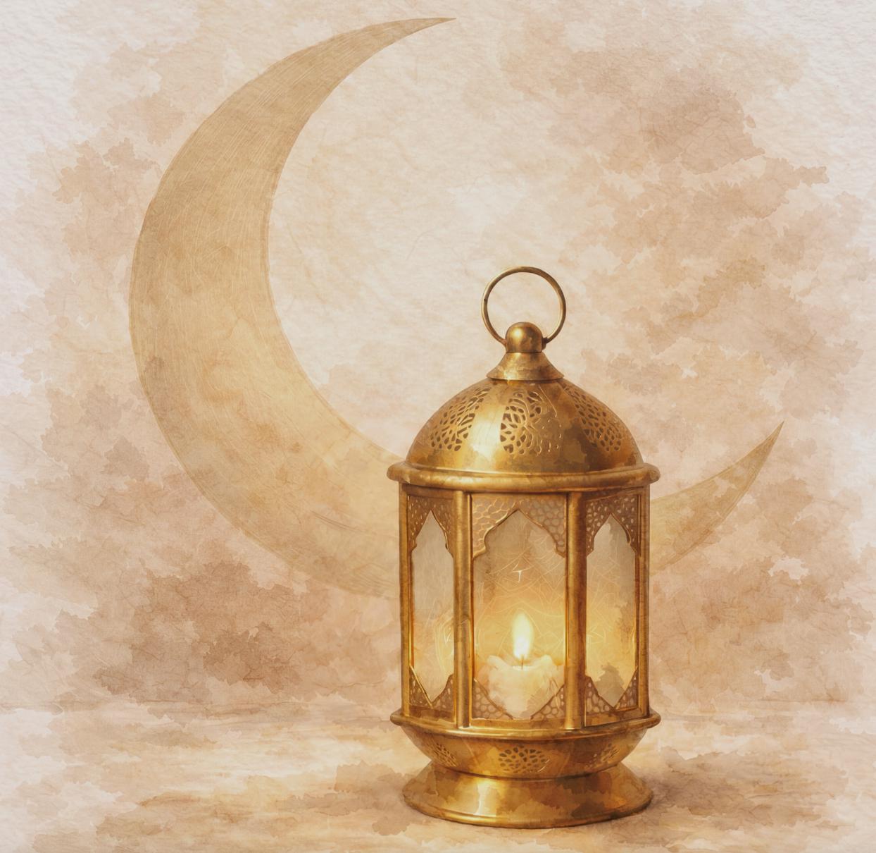 Glowing Lantern beneath a Crescent — image 2