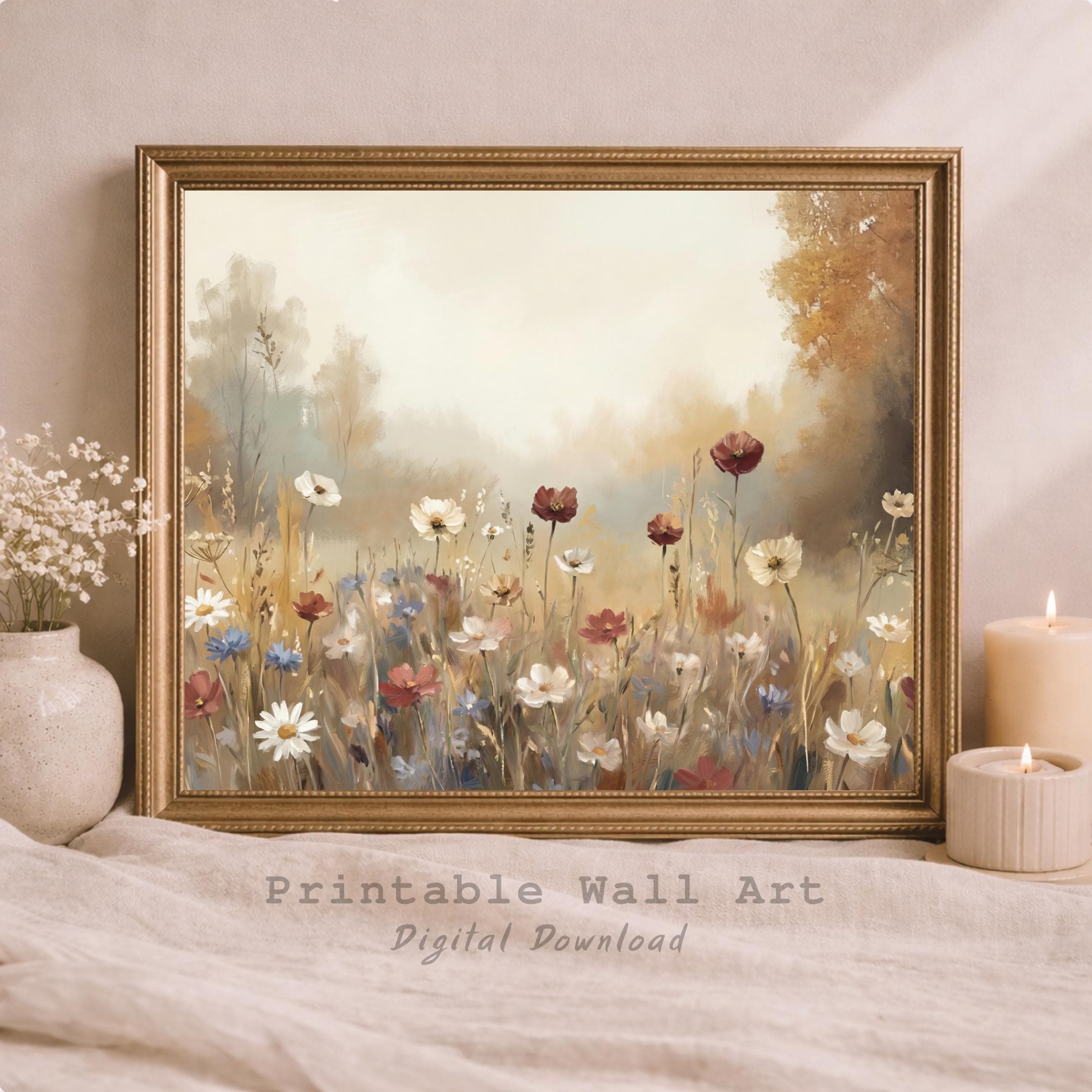 Fall Wildflower Meadow Wall Art, Autumn Floral Landscape Print, Cottage Nature (Digital Download) — image 10