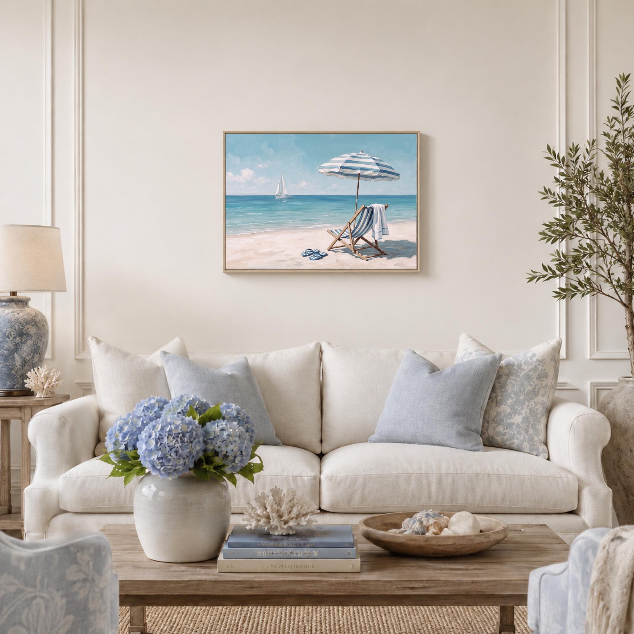 Coastal Beach Sailboat Print, Summer Ocean Shoreline, Beach House Decor (Digital Download) — image 6