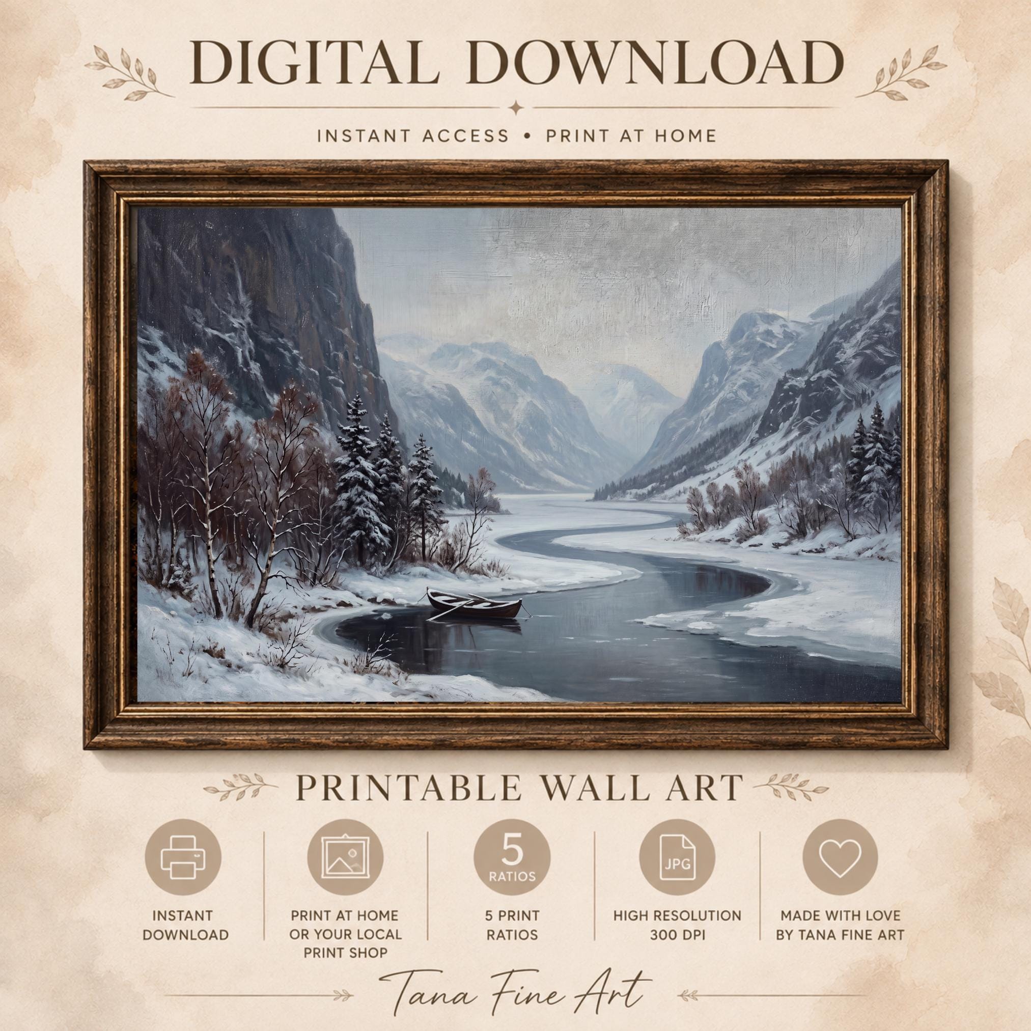 Rowboat on the Winter Mountain River — image 6
