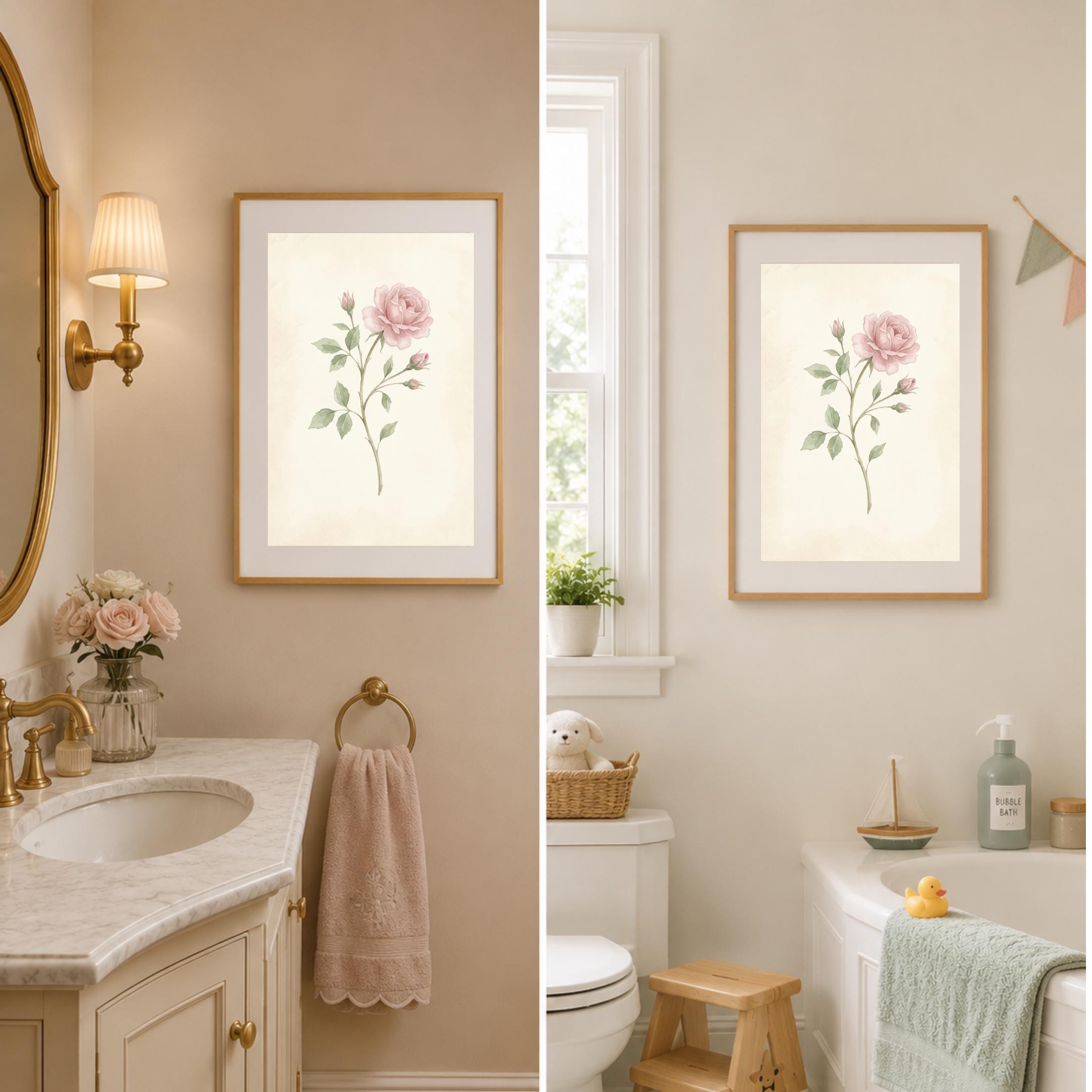 June Birth Flower Wall Art, Nursery Pink Rose Botanical , Watercolor Floral Decor (Digital Download) — image 9