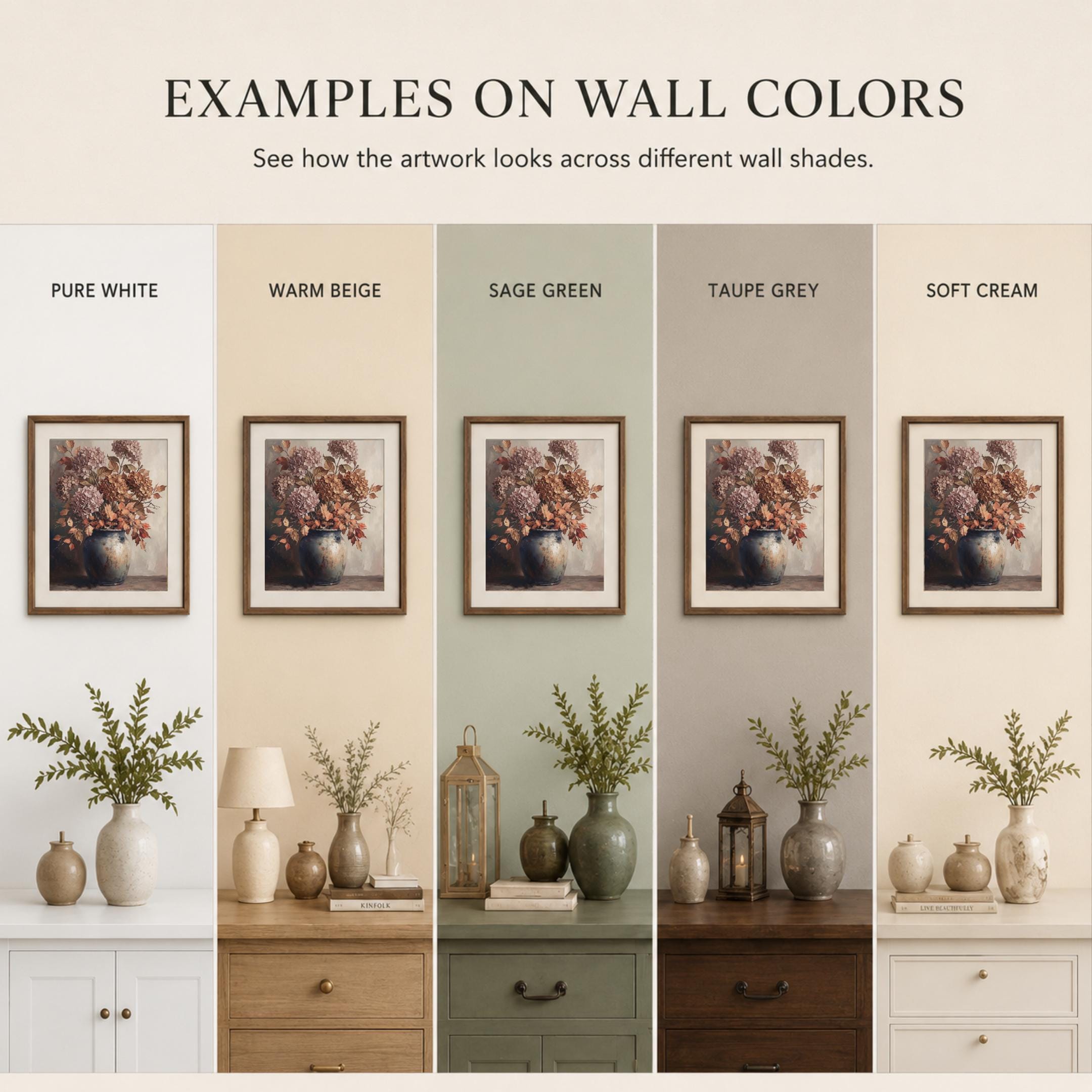 Hydrangea Fall Wall Art, Mauve Autumn Floral Vase, Moody Cottage Still Life (Digital Download) — image 9