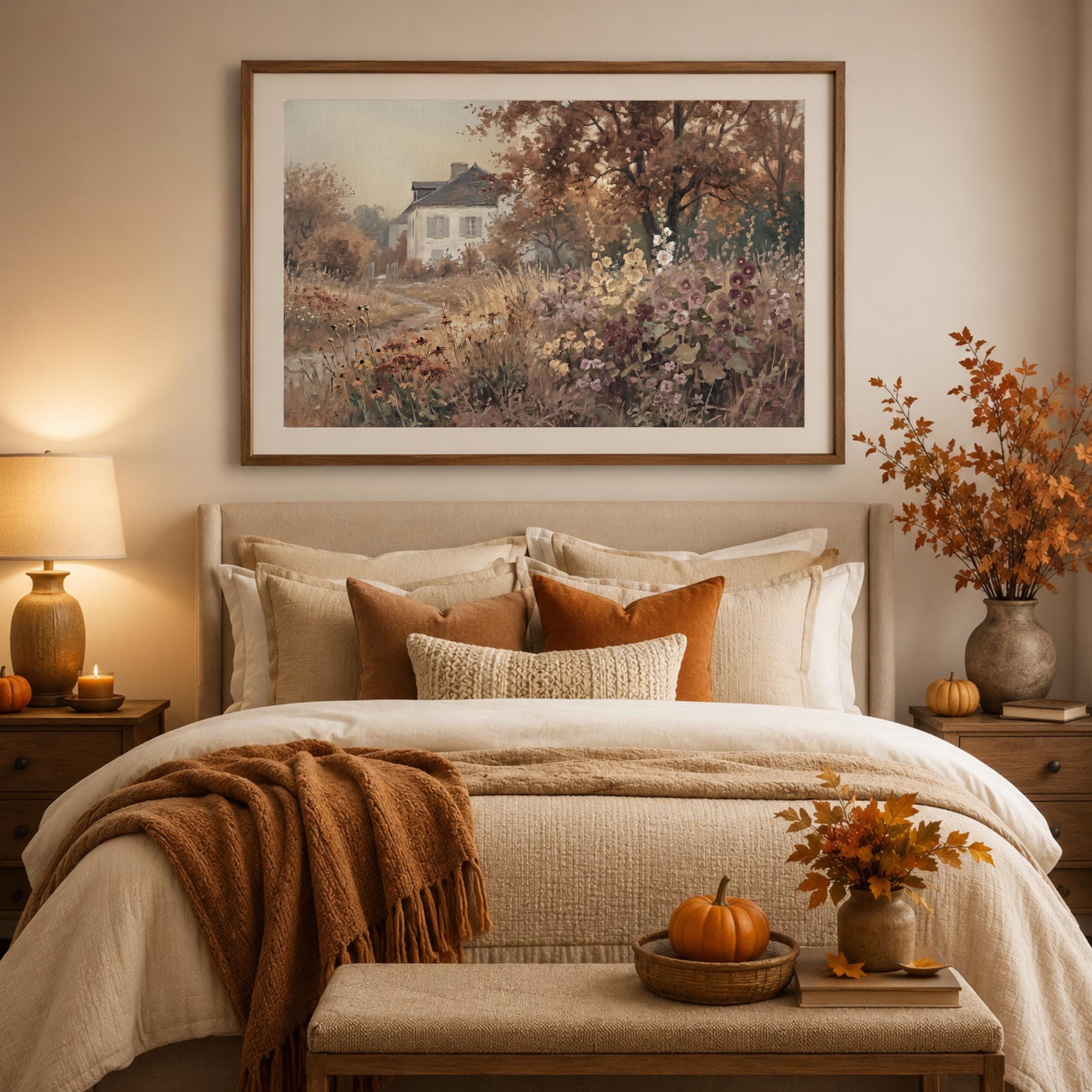 Vintage Fall Cottage Wall Art, Floral Landscape Print, English Garden Art Prints (Digital Download) — image 8