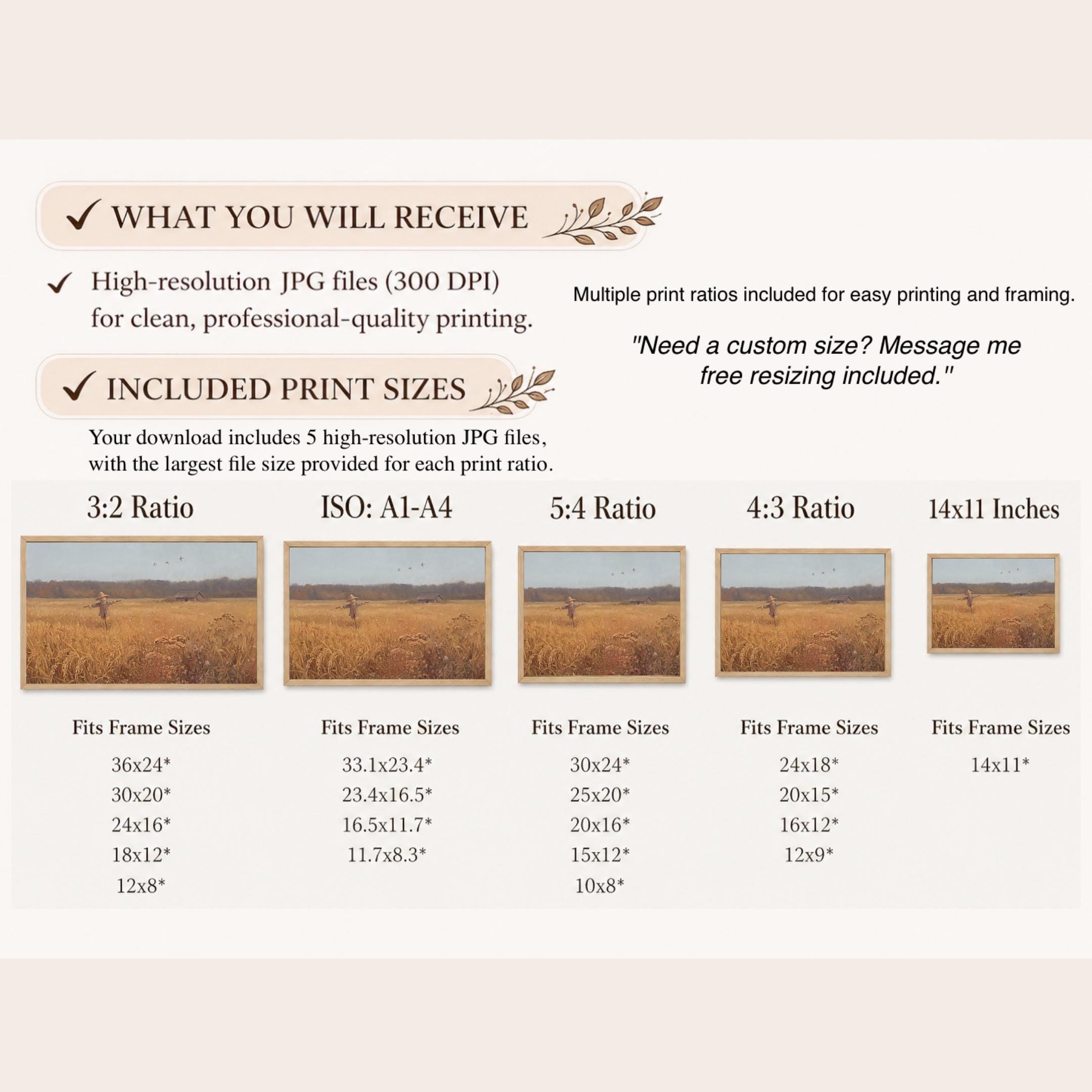 Fall Harvest Field Wall Art, Scarecrow Autumn Landscape Print, Rustic Farmhouse Decor (Digital Download) — image 10