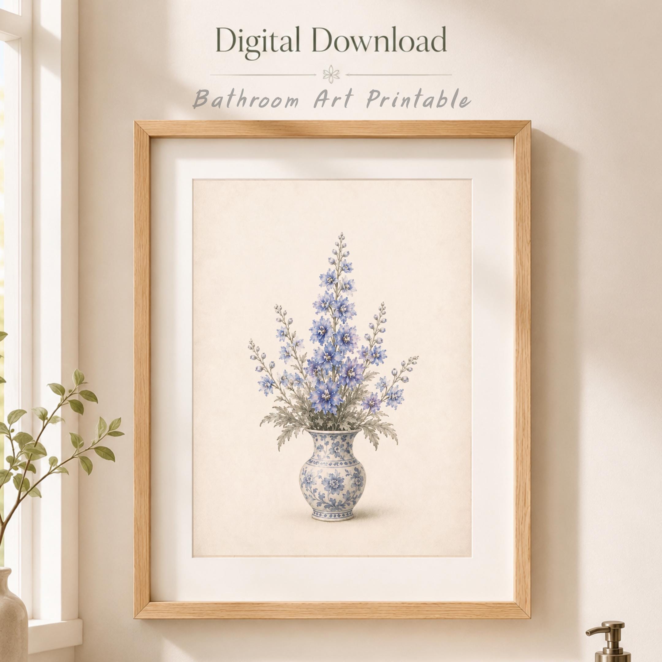 July Birth Flower Bouquet Art Print | Larkspur Printable Art | Blue Floral Vase Digital Download — image 7