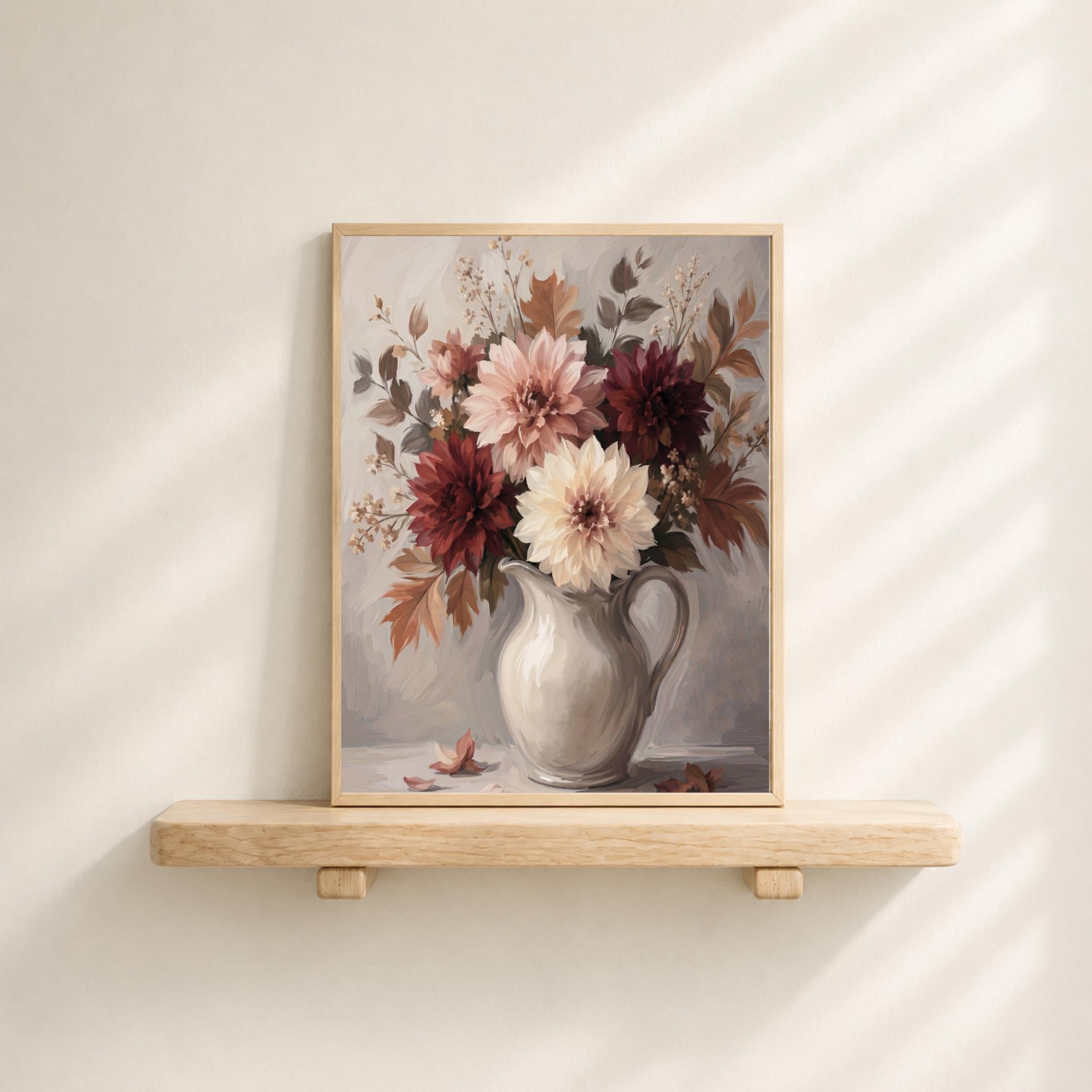 Fall Dahlia Wall Art, Moody Floral Pitcher Print, Burgundy Autumn Flower Decor (Digital Download) — image 2