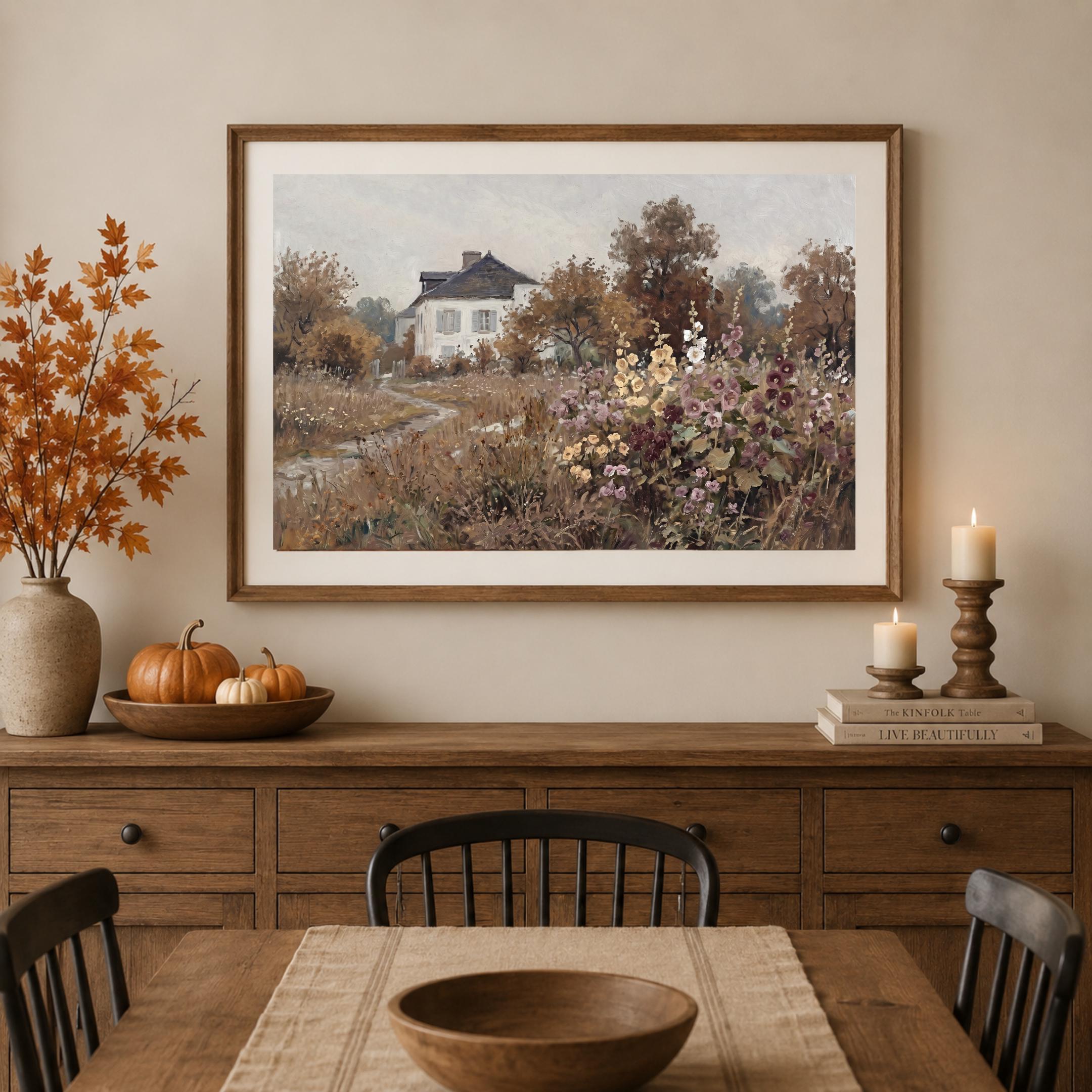 Vintage Fall Cottage Garden Wall Art, Moody Autumn, Garden path Painting (Digital Download) — image 6