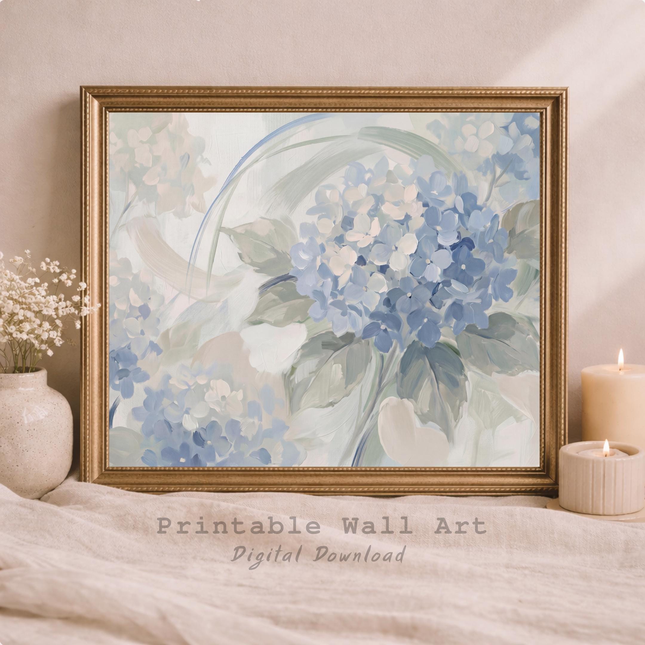 Blue Hydrangea Abstract Printable Wall Art | Soft Floral Living Room Print (Digital Download) — image 8