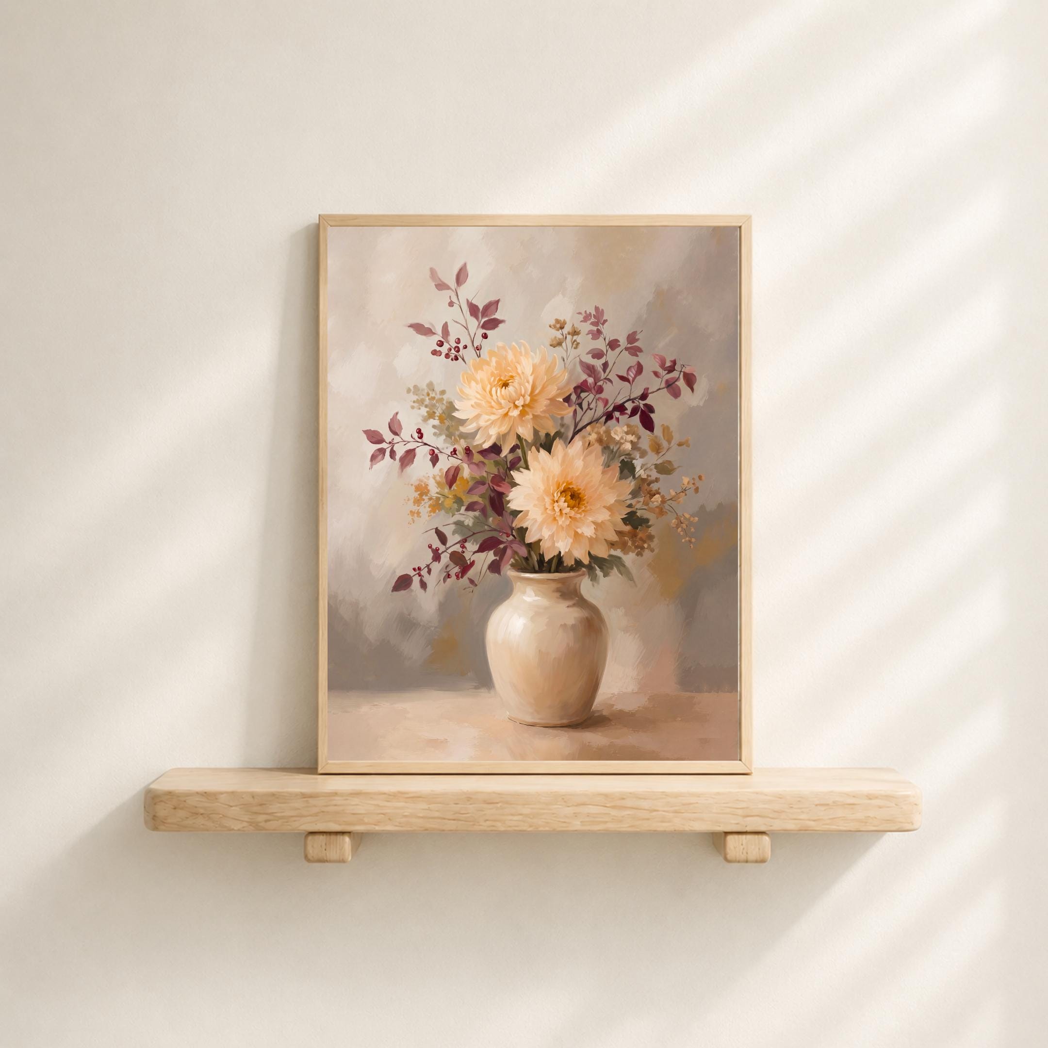 Autumn Dahlia Wall Art, Cream Floral, Neutral Fall Flower Painting, Vintage Farmhouse (Digital Download) — image 4