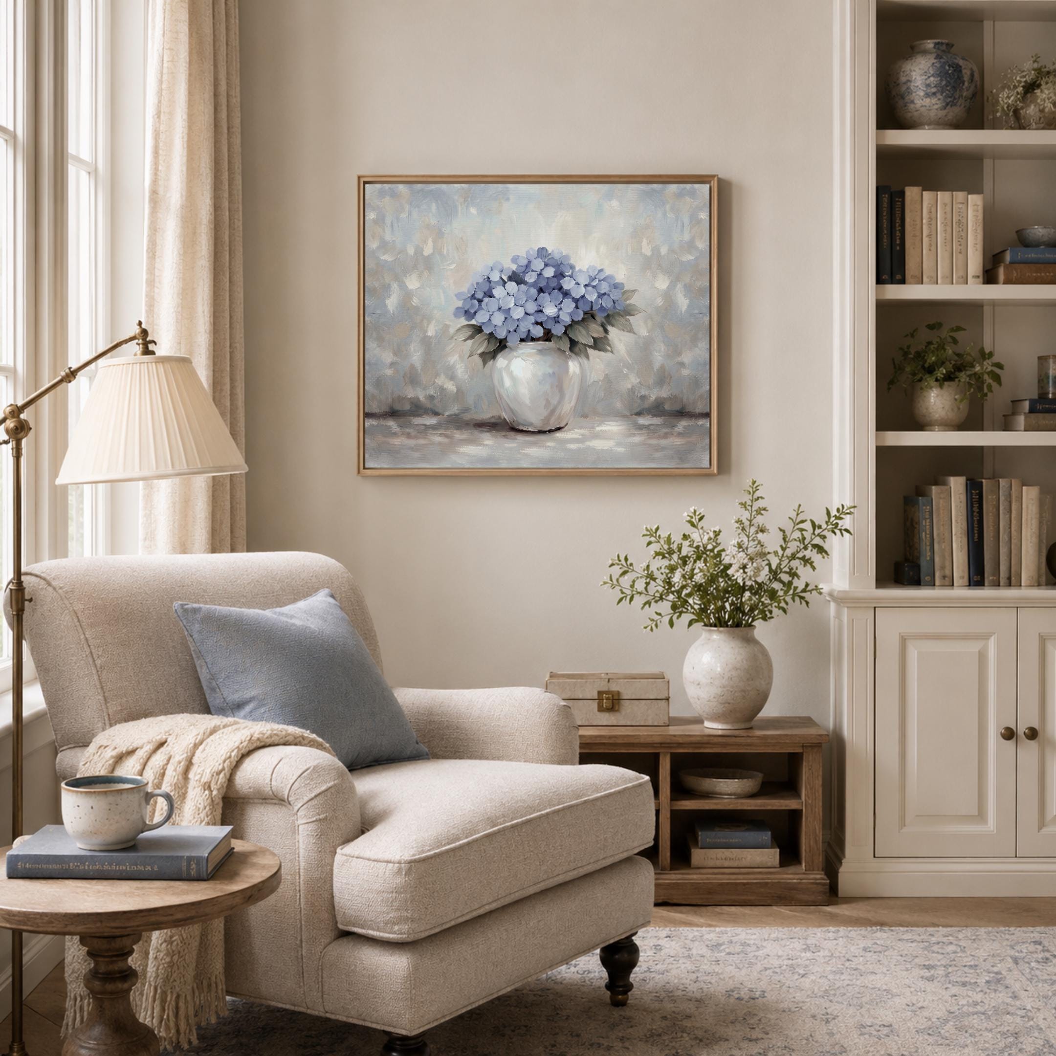 Vintage Blue Hydrangea Wall Art Print, Farmhouse Floral Vase Prints (Digital Download) — image 7