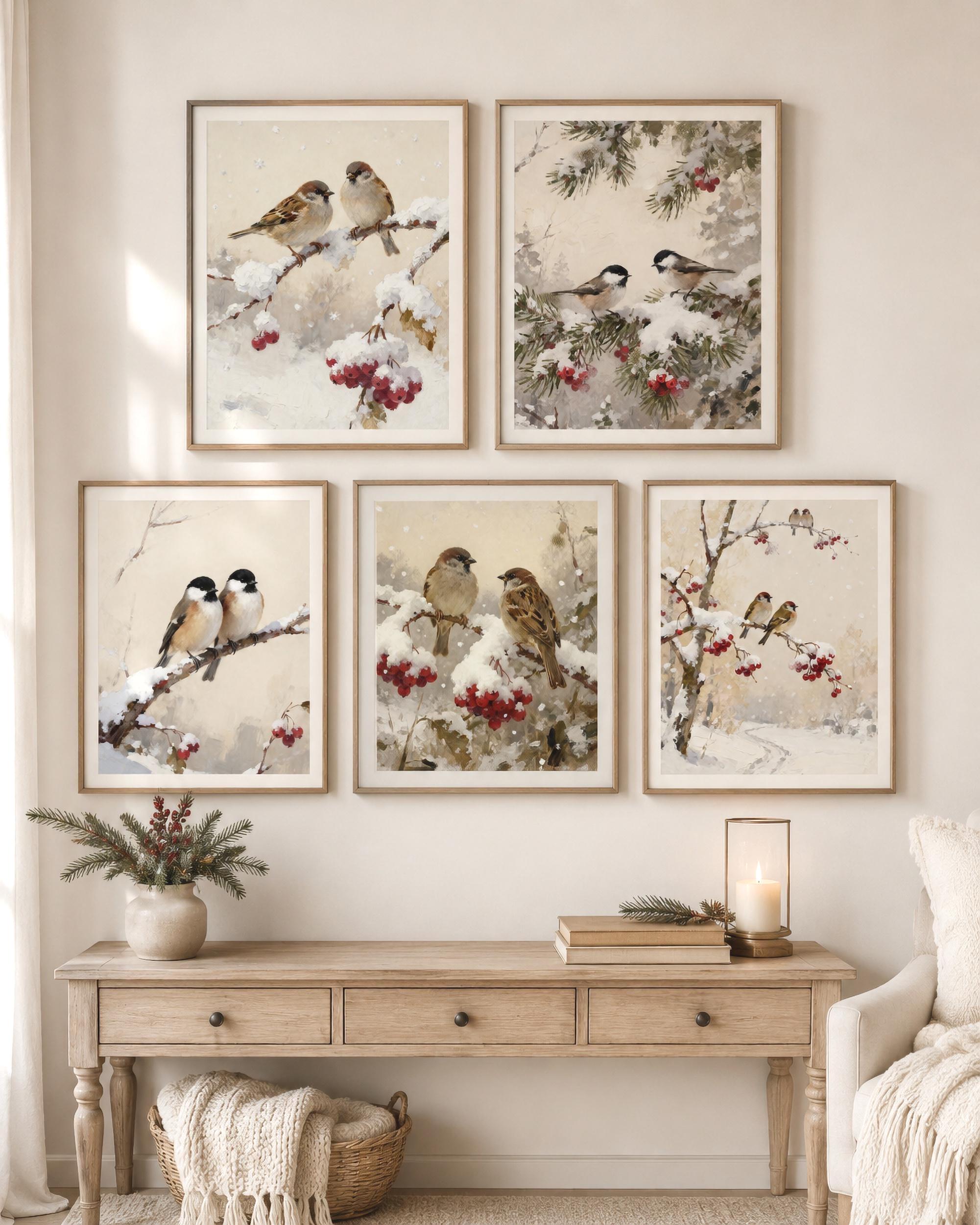 Snowy Birds & Berry Branches — Set of 5 — image 4