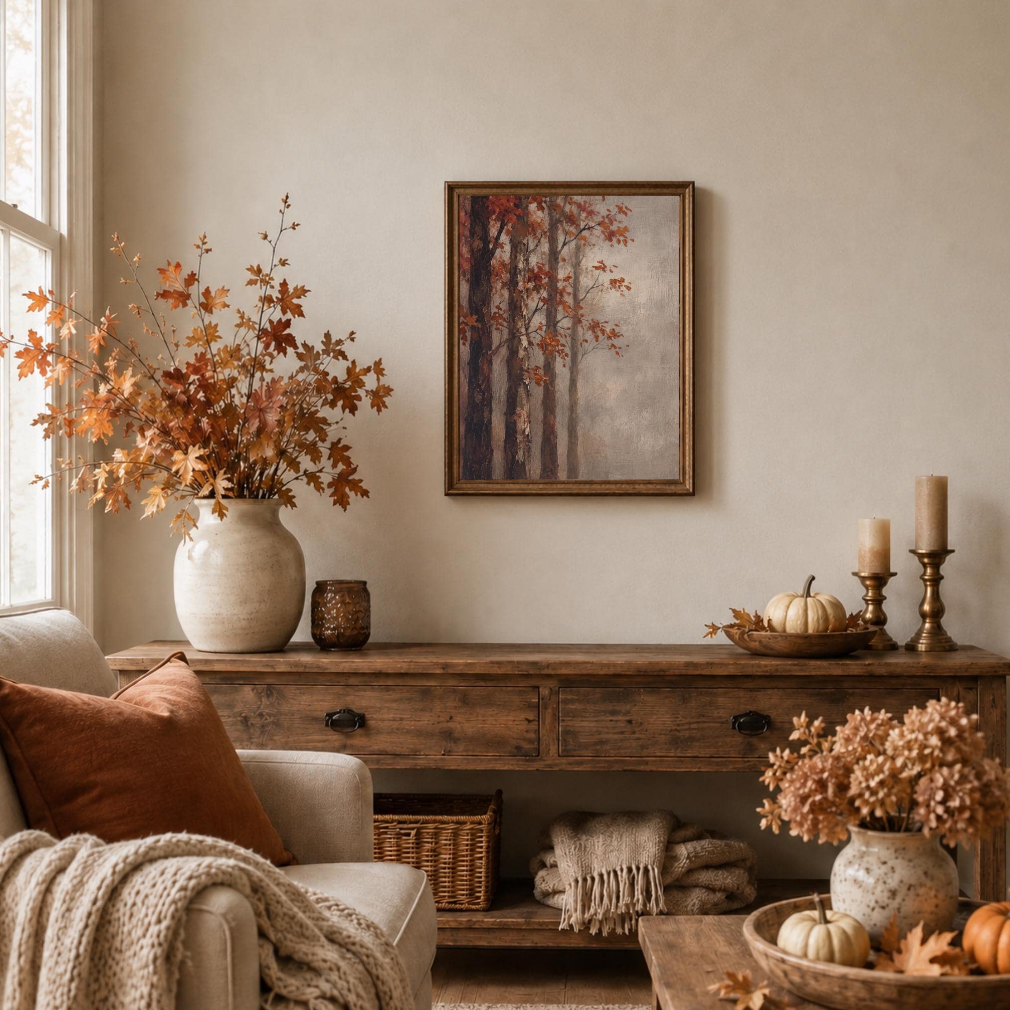 Vintage Autumn Tree Printable Wall Art, Fall Forest Print, Rustic Decor Digital Download — image 7