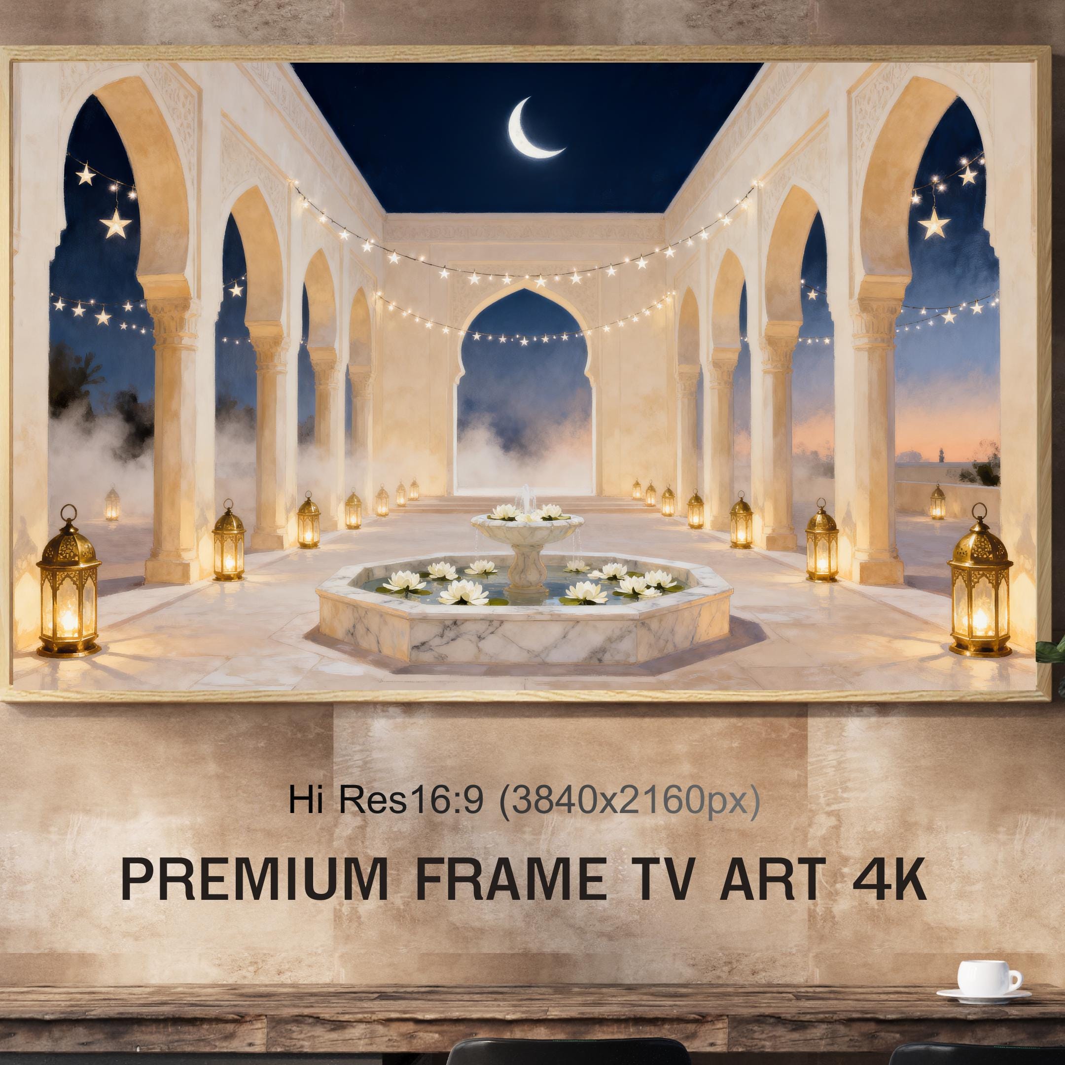 Ramadan Frame TV Art | Moonlit Courtyard Fountain | 4K Digital Download — image 5