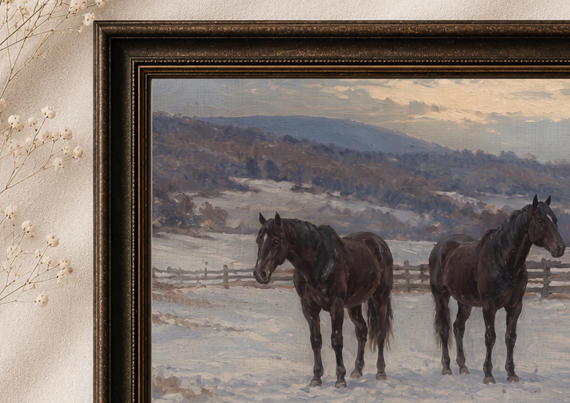 Two Dark Horses in the Snow — image 2