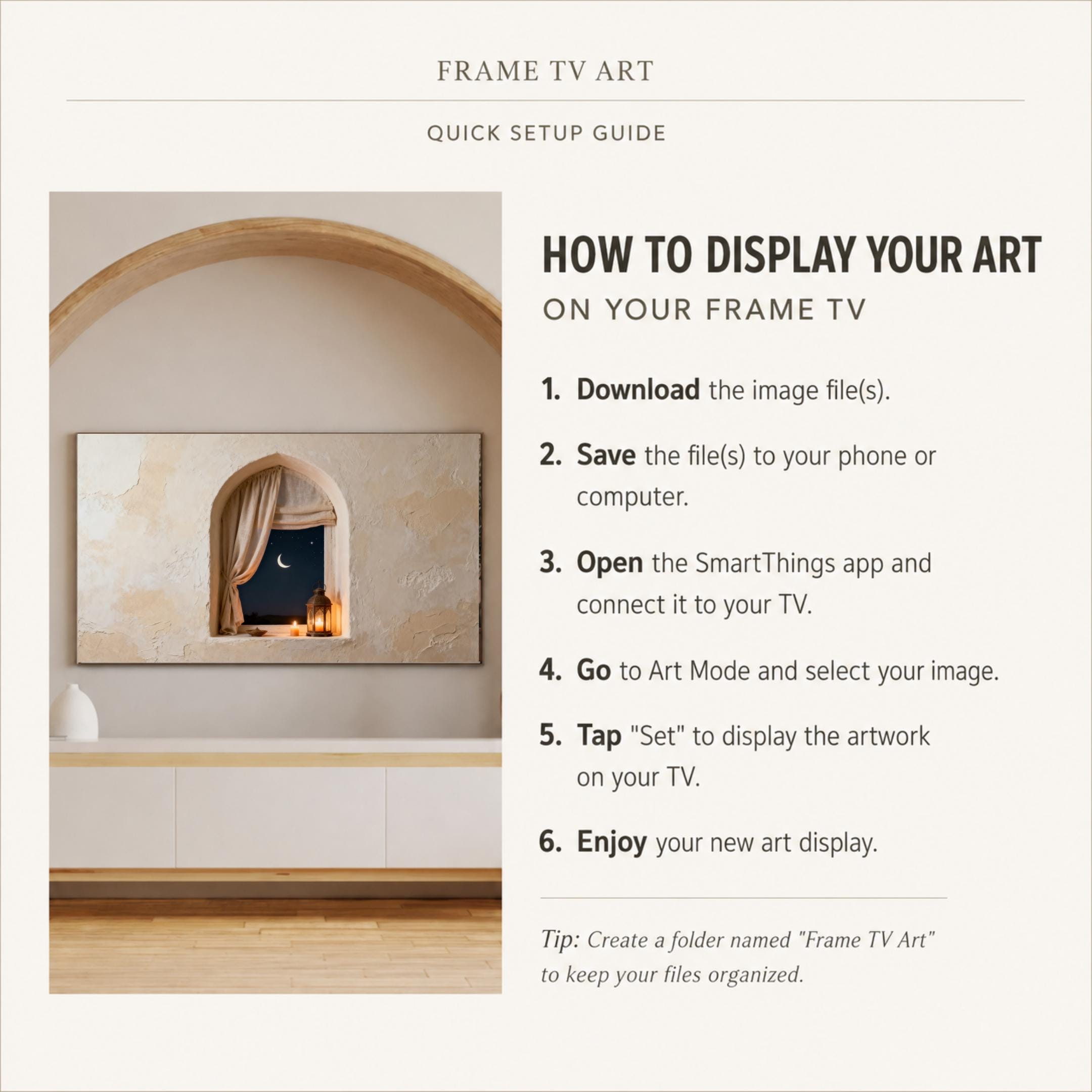 Islamic Crescent Moon Lantern Frame TV Art | Neutral Plaster Texture | Digital Download — image 6