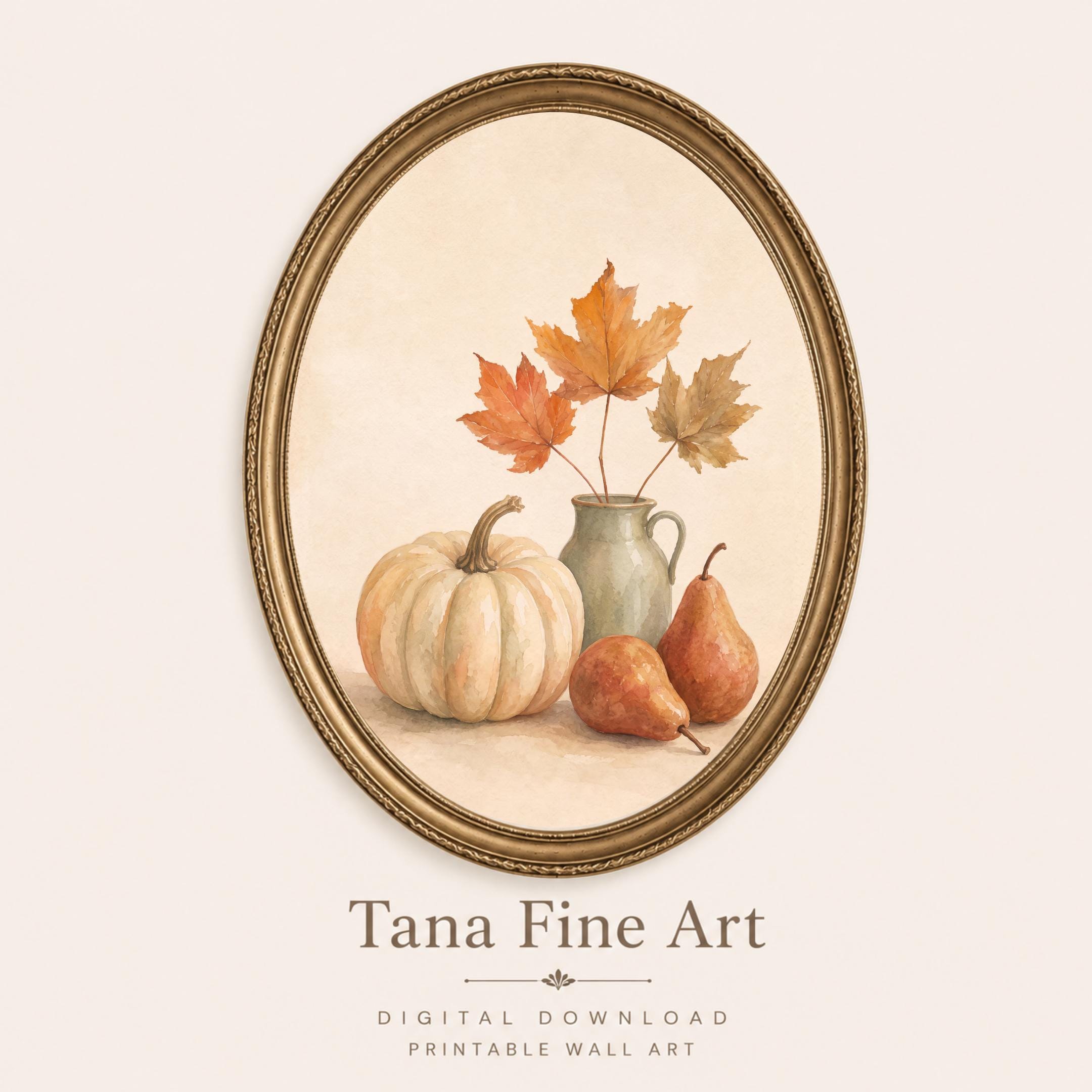 Fall Still Life Wall Art | Pumpkin Pear Harvest Print | Autumn Printable Digital Download