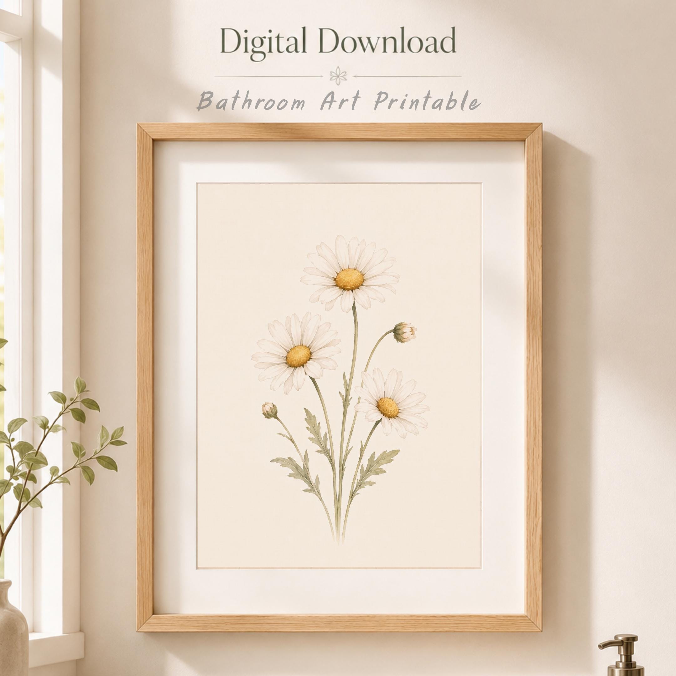April Birth Flower Print | Daisy Printable Wall Art | White Botanical Gift Decor Digital Download — image 6