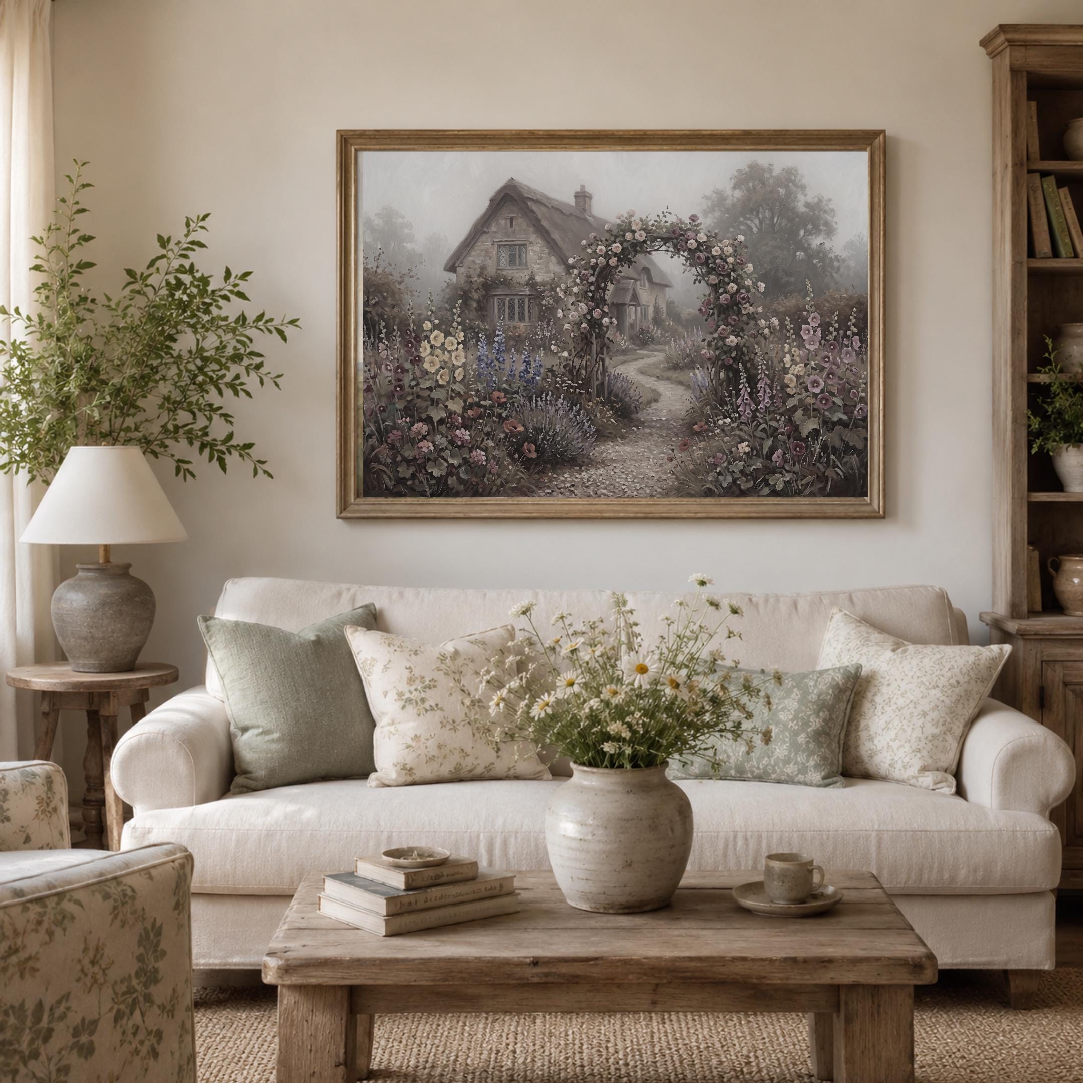 English Garden Wall Art, Secret Cottage Garden Landscape Print, Vintage Floral Decor (Digital Download) — image 4