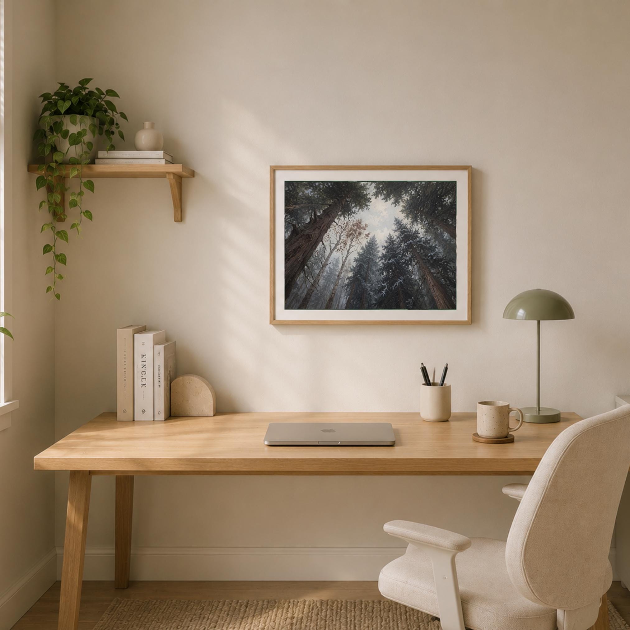 Snowy Pine Forest Canopy Wall Art, Moody Woodland Landscape, Rustic Cabin Decor Digital Download — image 6