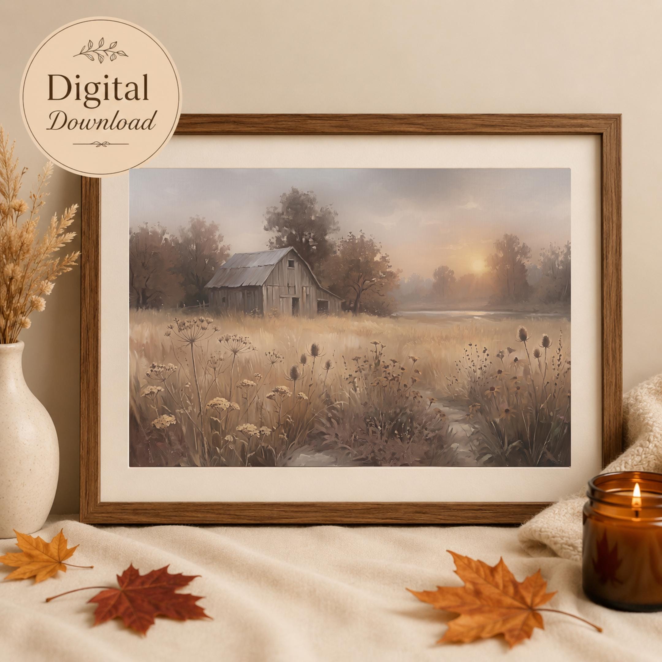 Fall Barn Wall Art, Rustic Autumn Meadow Landscape Print, Pastoral Farmhouse Decor (Digital Download) — image 7