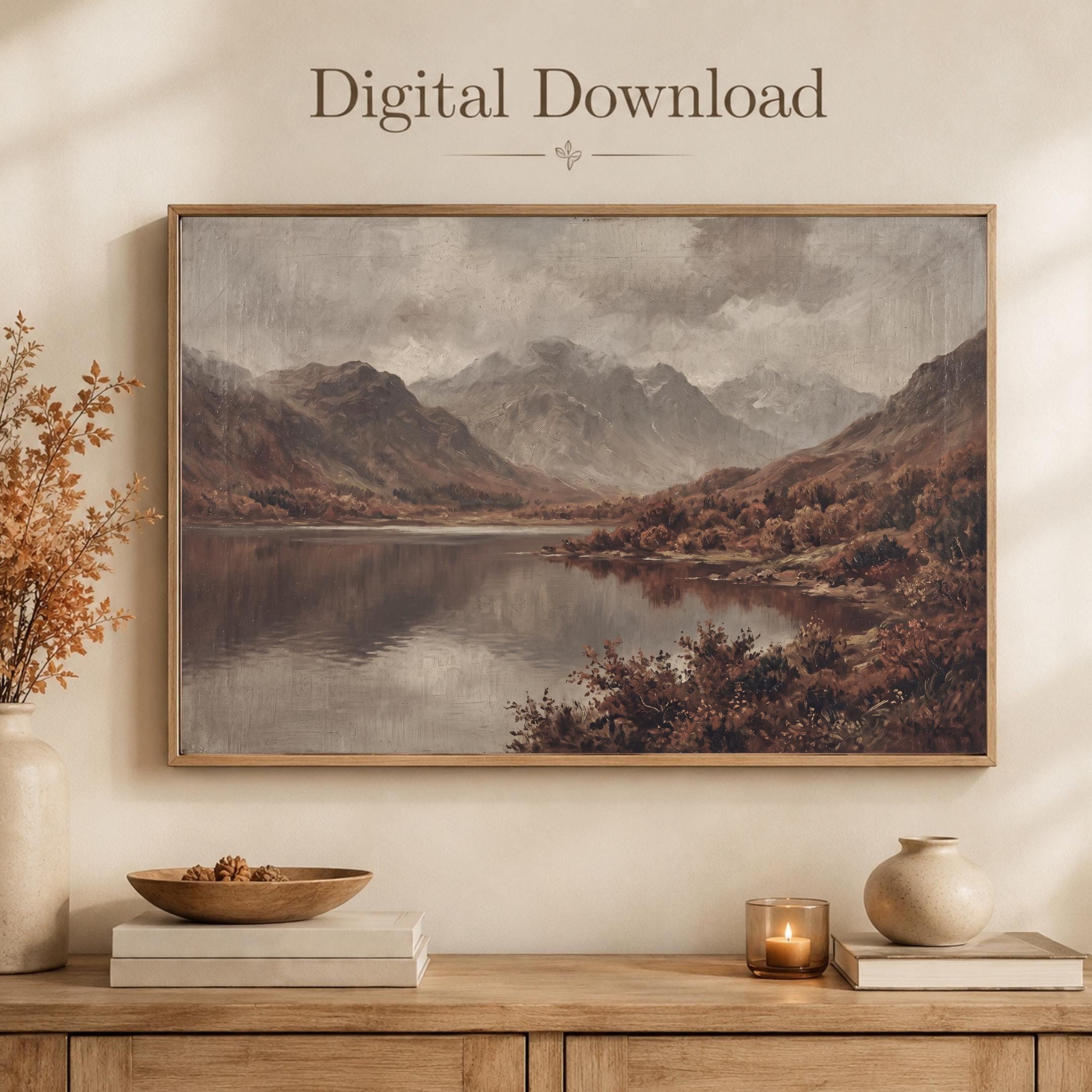 Vintage Autumn Lake Printable Wall Art, Misty Mountain Landscape, Earthy Rustic Cabin Digital Download — image 5