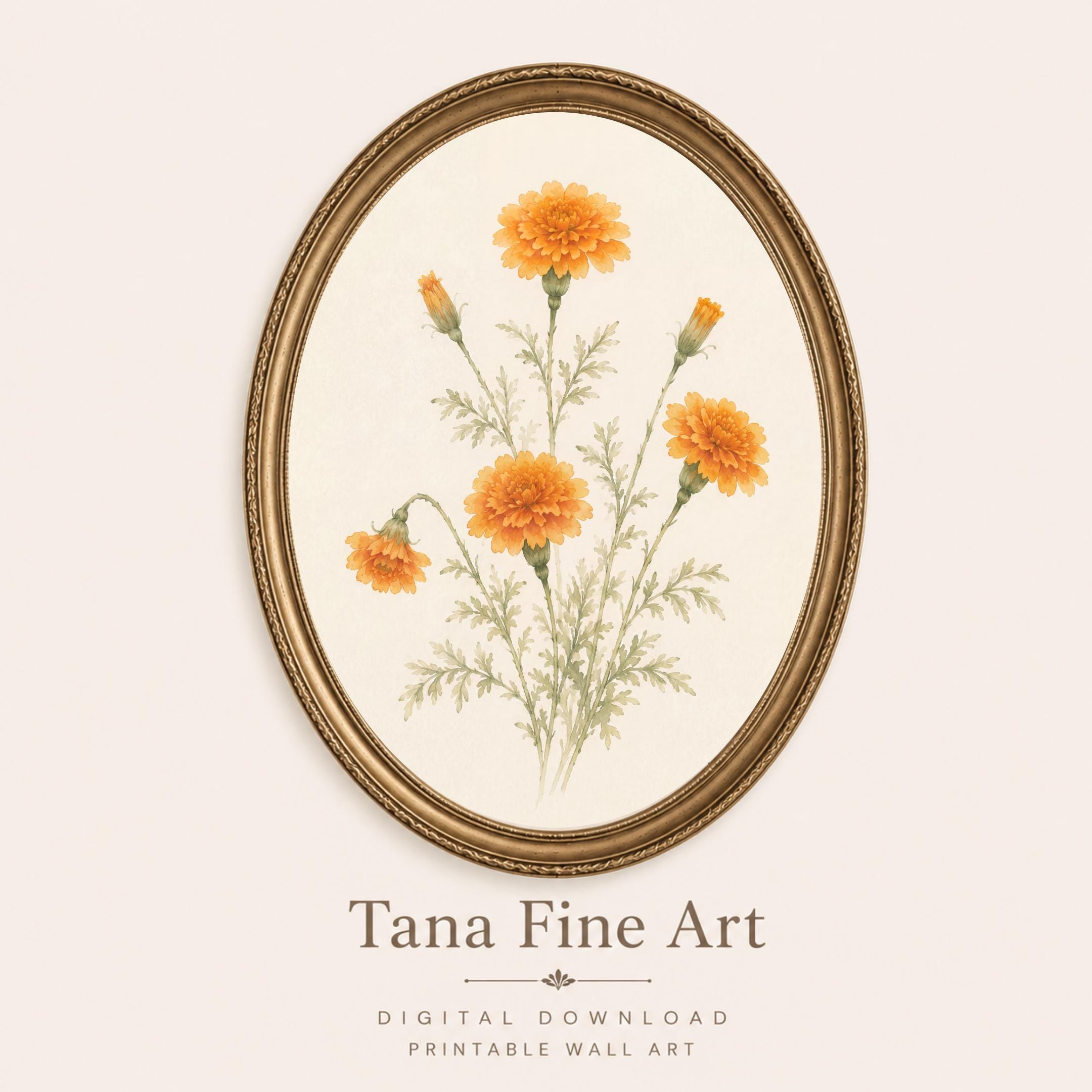 Marigold Printable Wall Art | October Birth Flower Print | Orange Botanical Gift Decor Digital Download