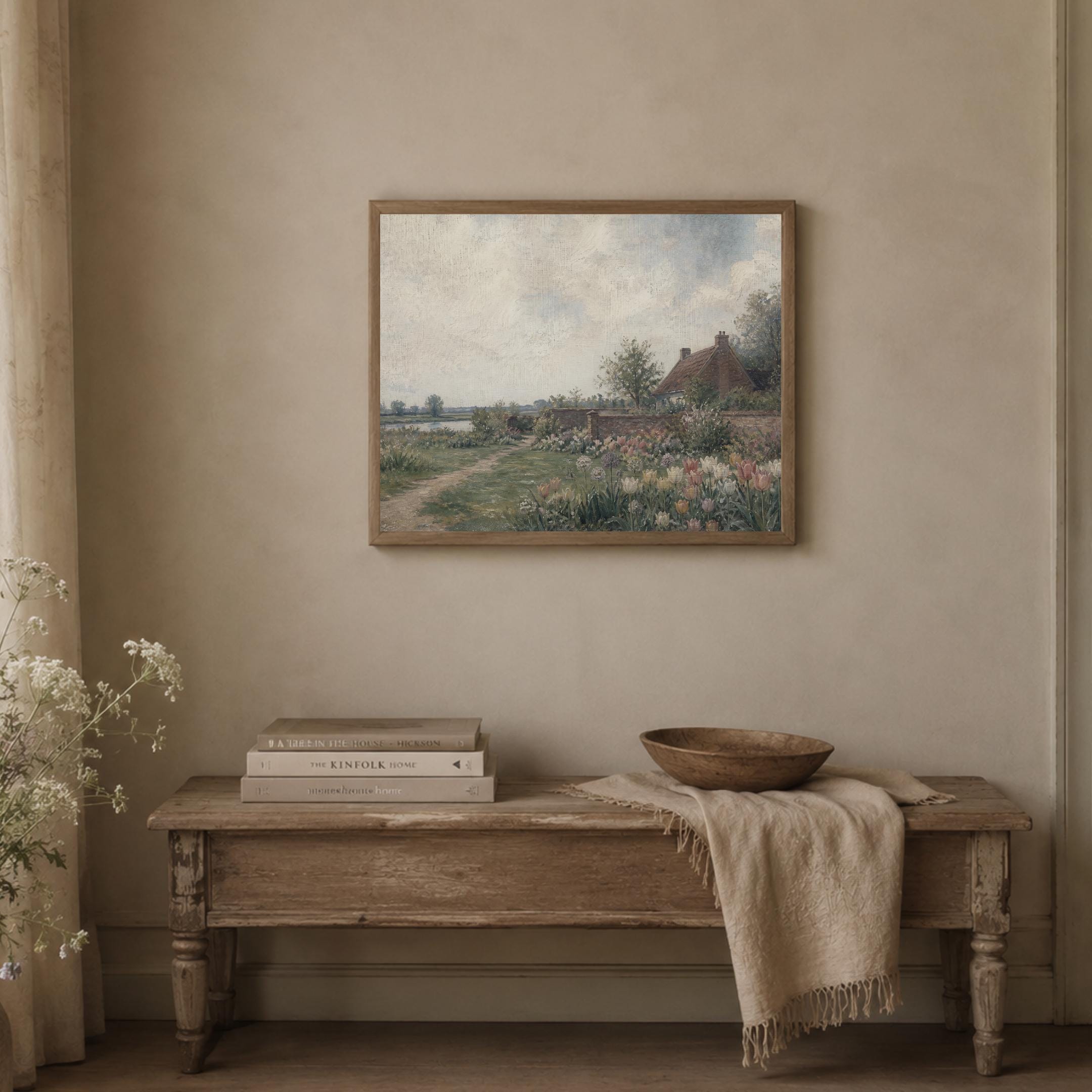 Vintage Dutch Tulip Garden Wall Art, Spring Cottage Landscape, Floral Country Decor, Digital Download — image 6