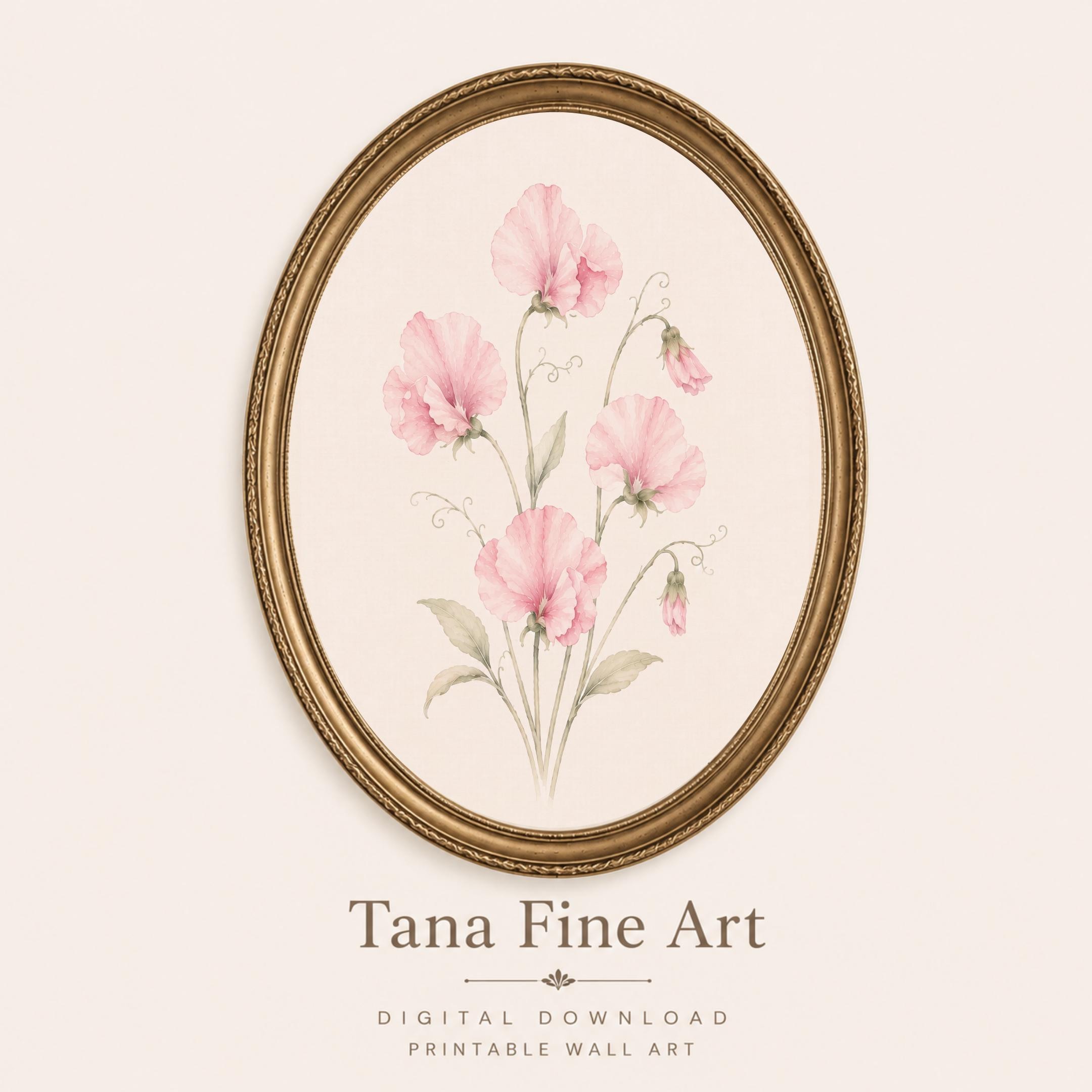 April Birth Flower Print | Sweet Pea Printable Wall Art | Pink Botanical Gift Digital Download