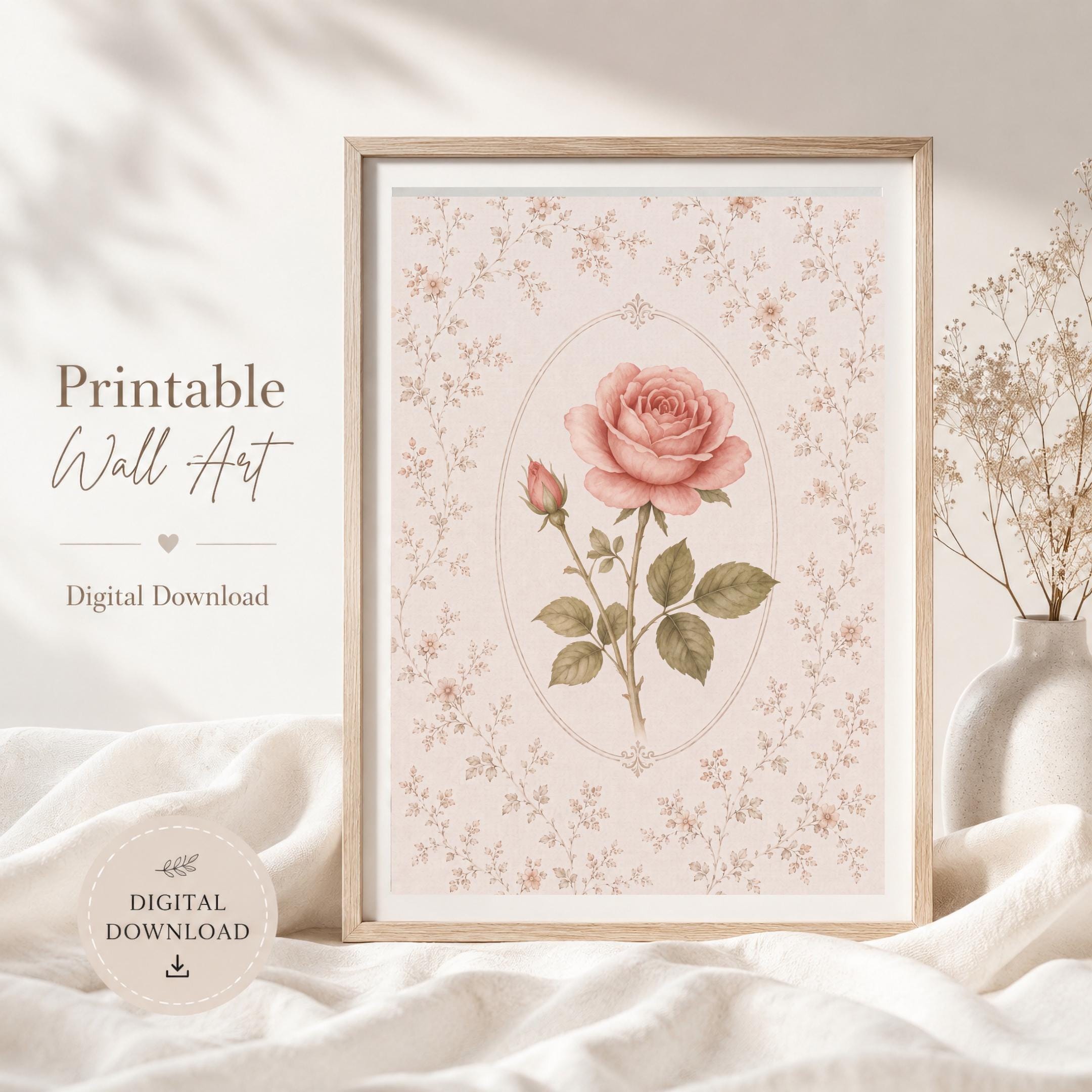 June Birth Month Flower Print | Rose Printable Wall Art | Vintage Botanical Gift Digital Download — image 9